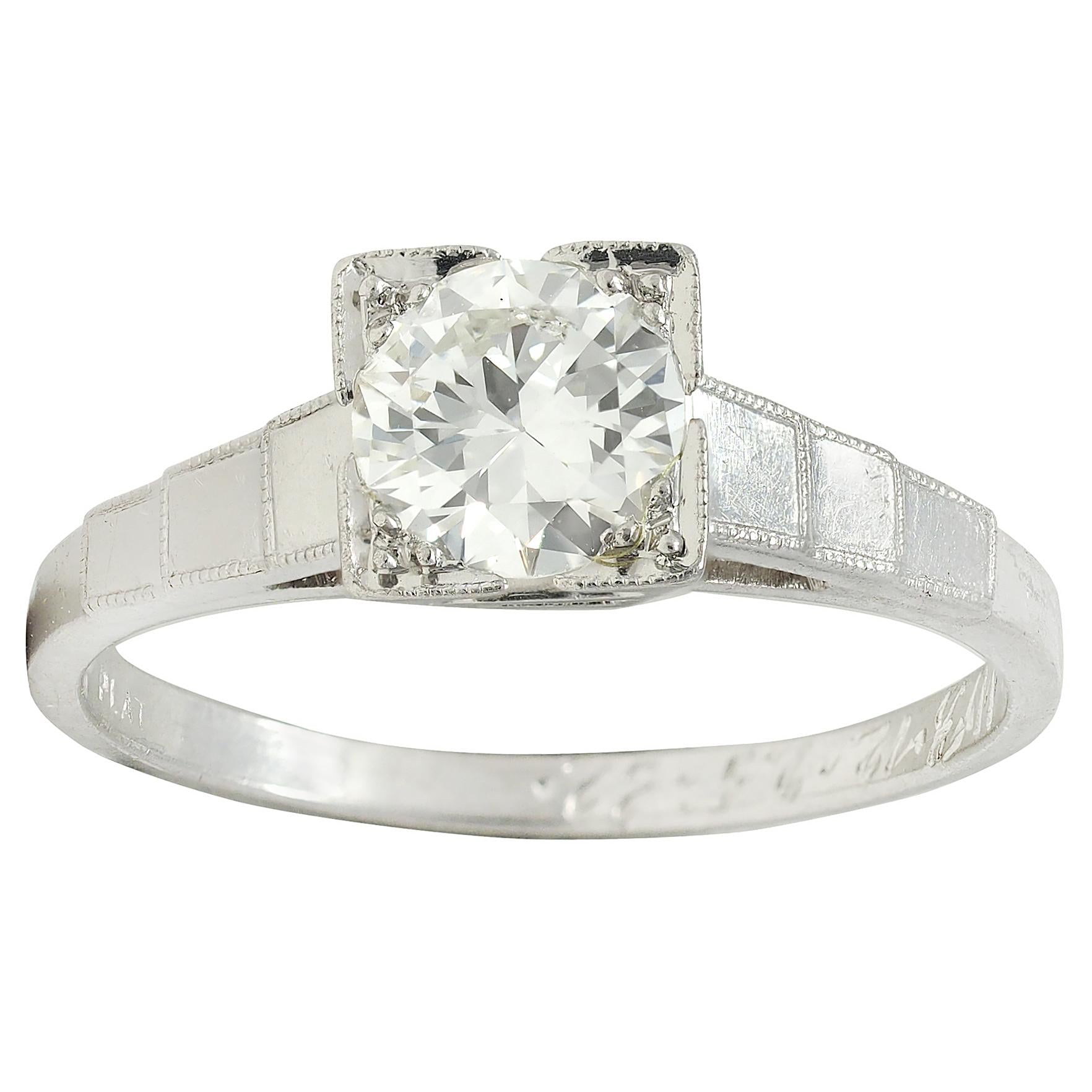 Art Deco 1932 Transitional Diamond Platinum Vintage Stepped Engagement Ring