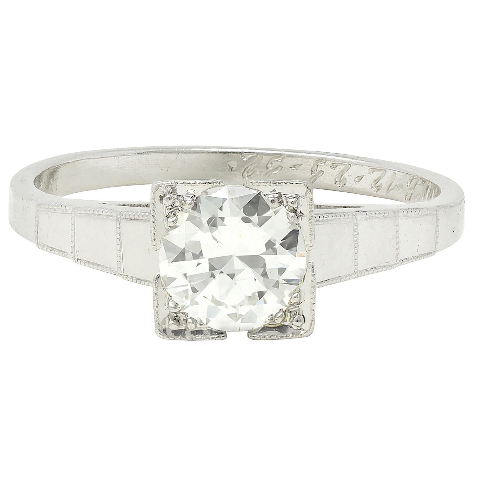 Art Deco 1932 Transitional Diamond Platinum Vintage Stepped Engagement Ring
