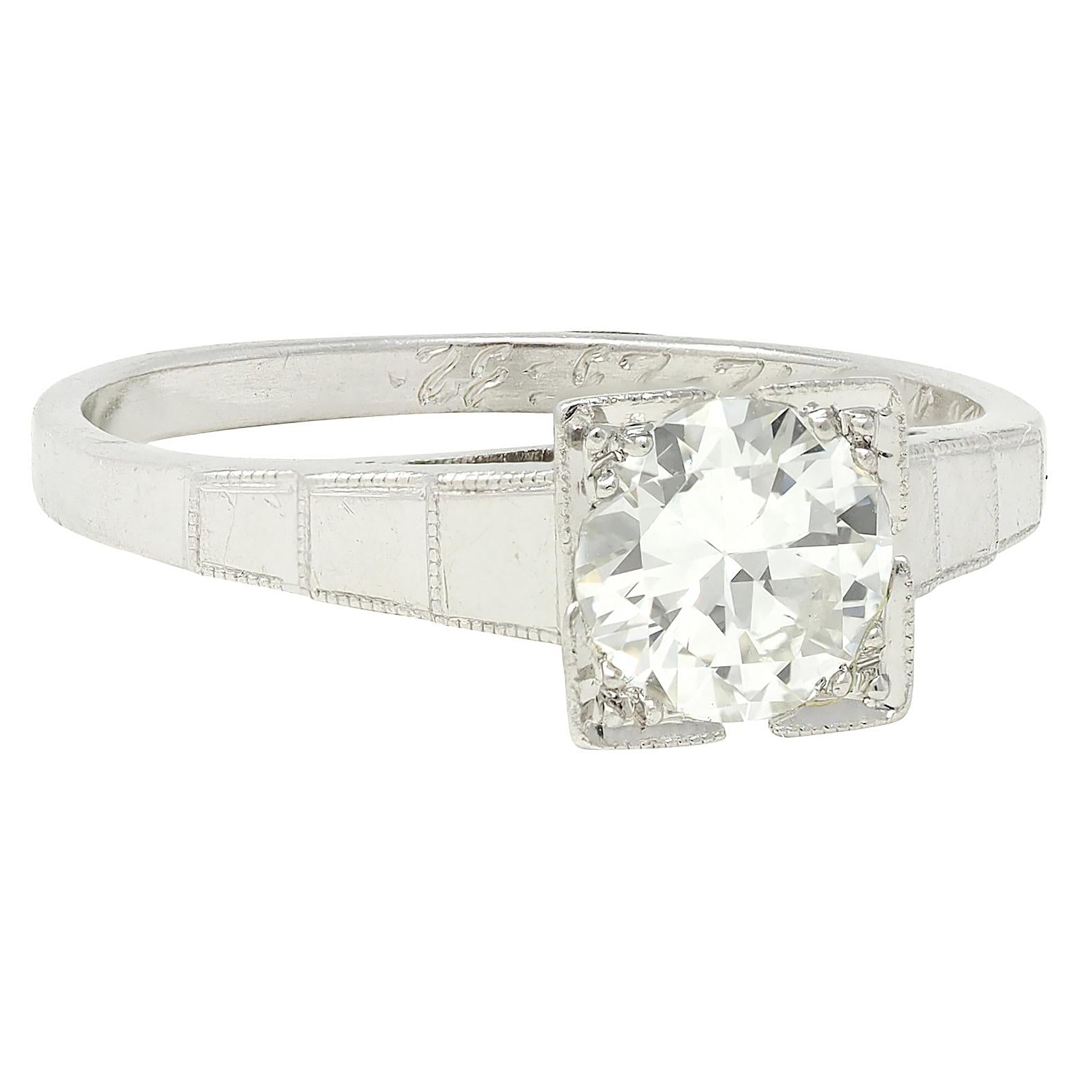 Art Deco 1932 Transitional Diamond Platinum Vintage Stepped Engagement Ring