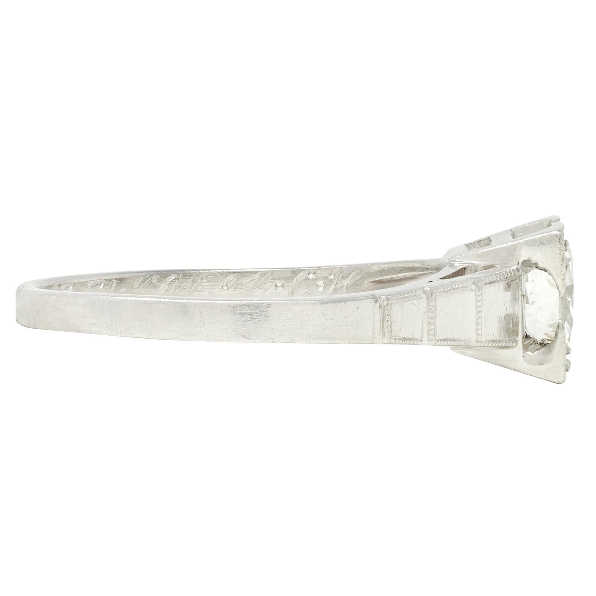 Art Deco 1932 Transitional Diamond Platinum Vintage Stepped Engagement Ring