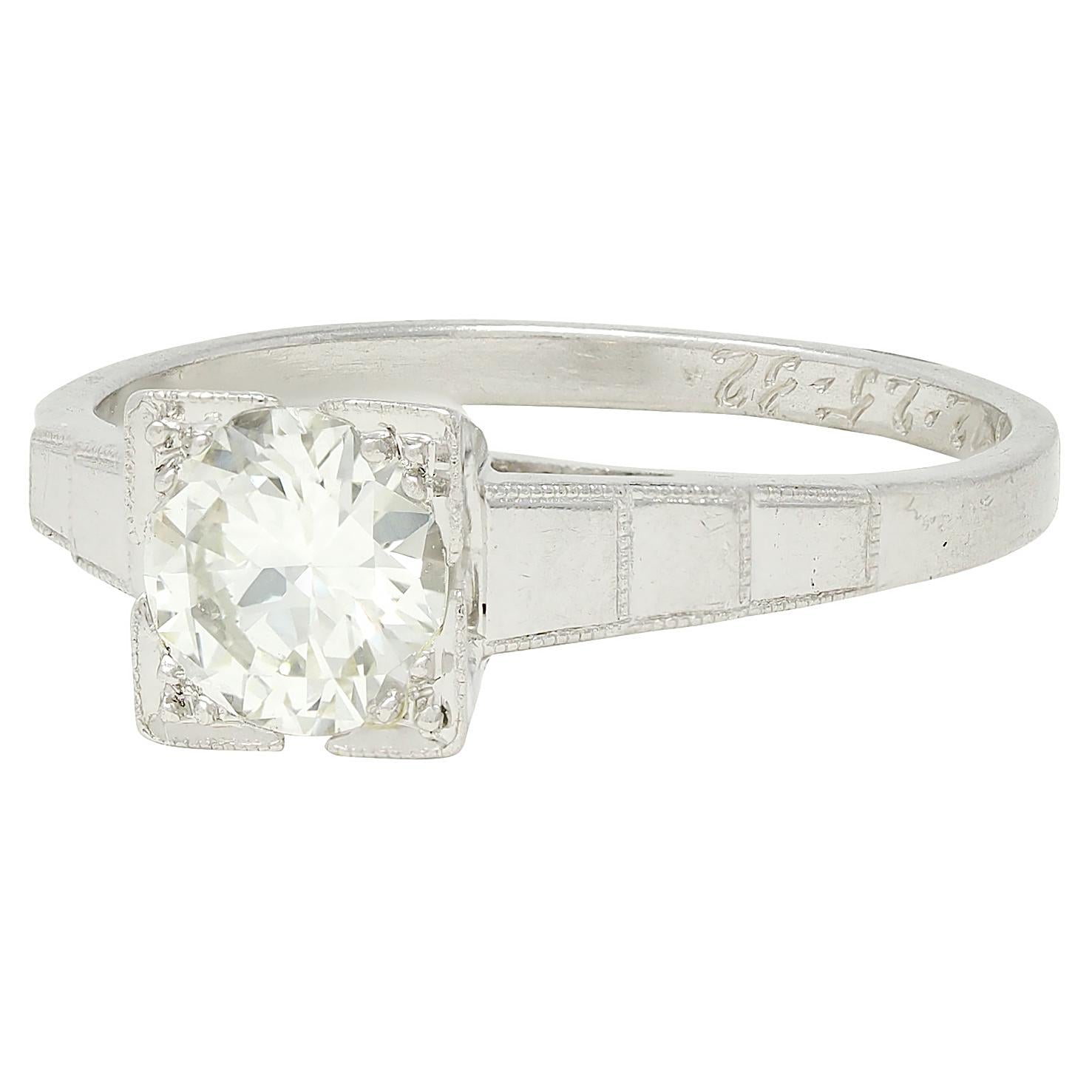 Art Deco 1932 Transitional Diamond Platinum Vintage Stepped Engagement Ring