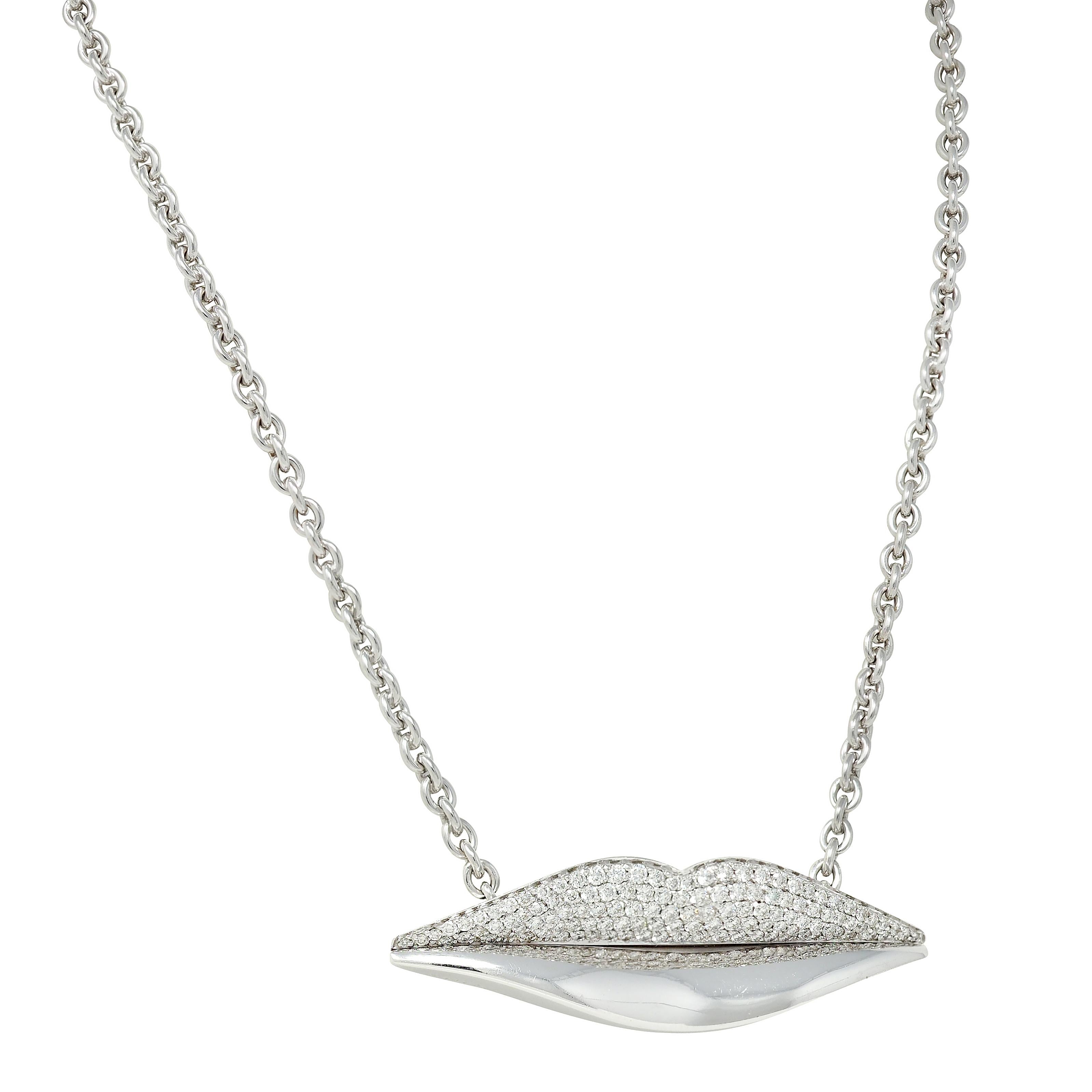 Bulgari Enigma 2000's 2.50 CTW Diamond 18K Gold Lips Station Chain Necklace