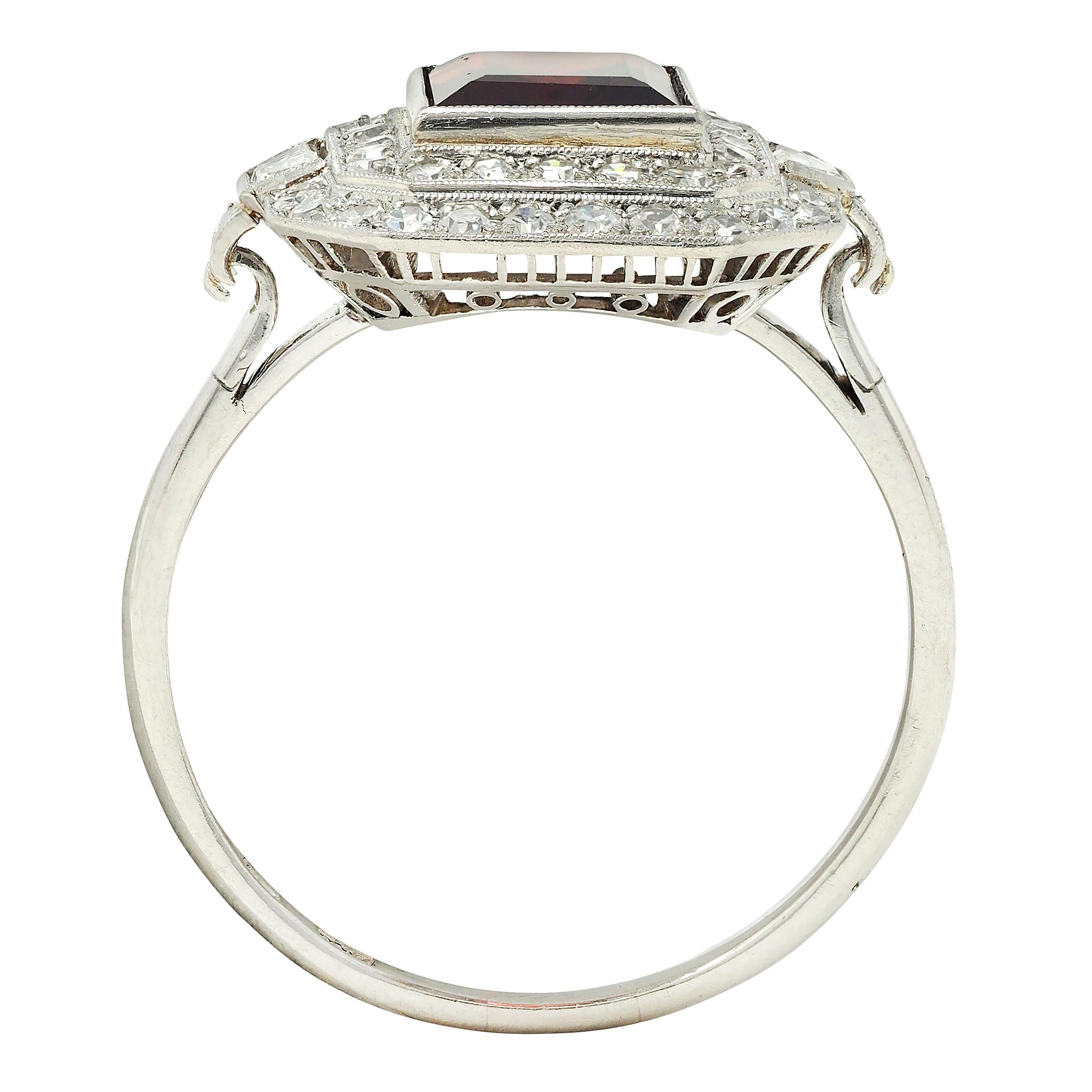 Art Deco 2.50 CTW Garnet Diamond Platinum Vintage Double Halo Ring
