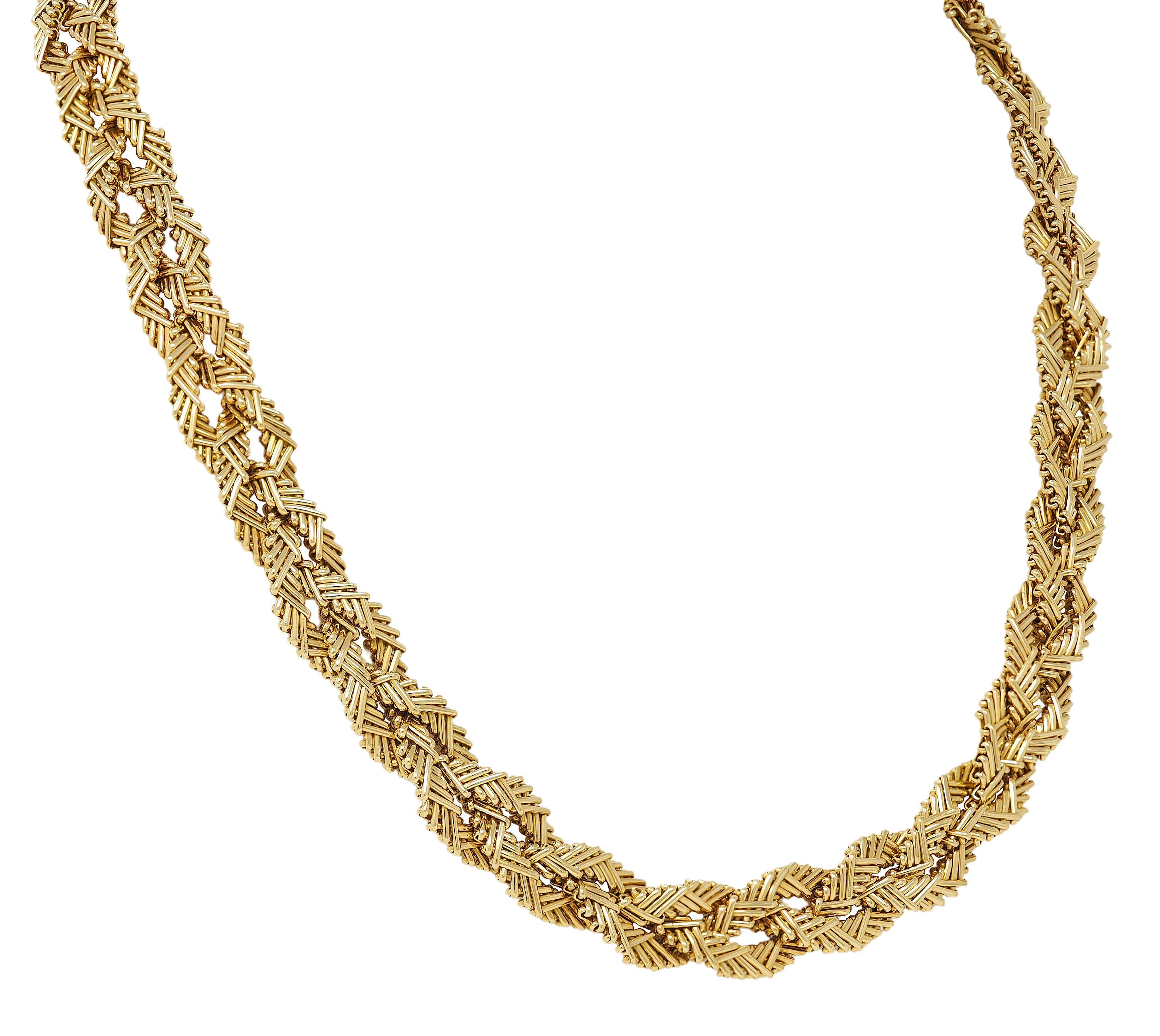 1960's 18 Karat Yellow Gold Vintage Fancy Braided Basket Weave Chain Necklace