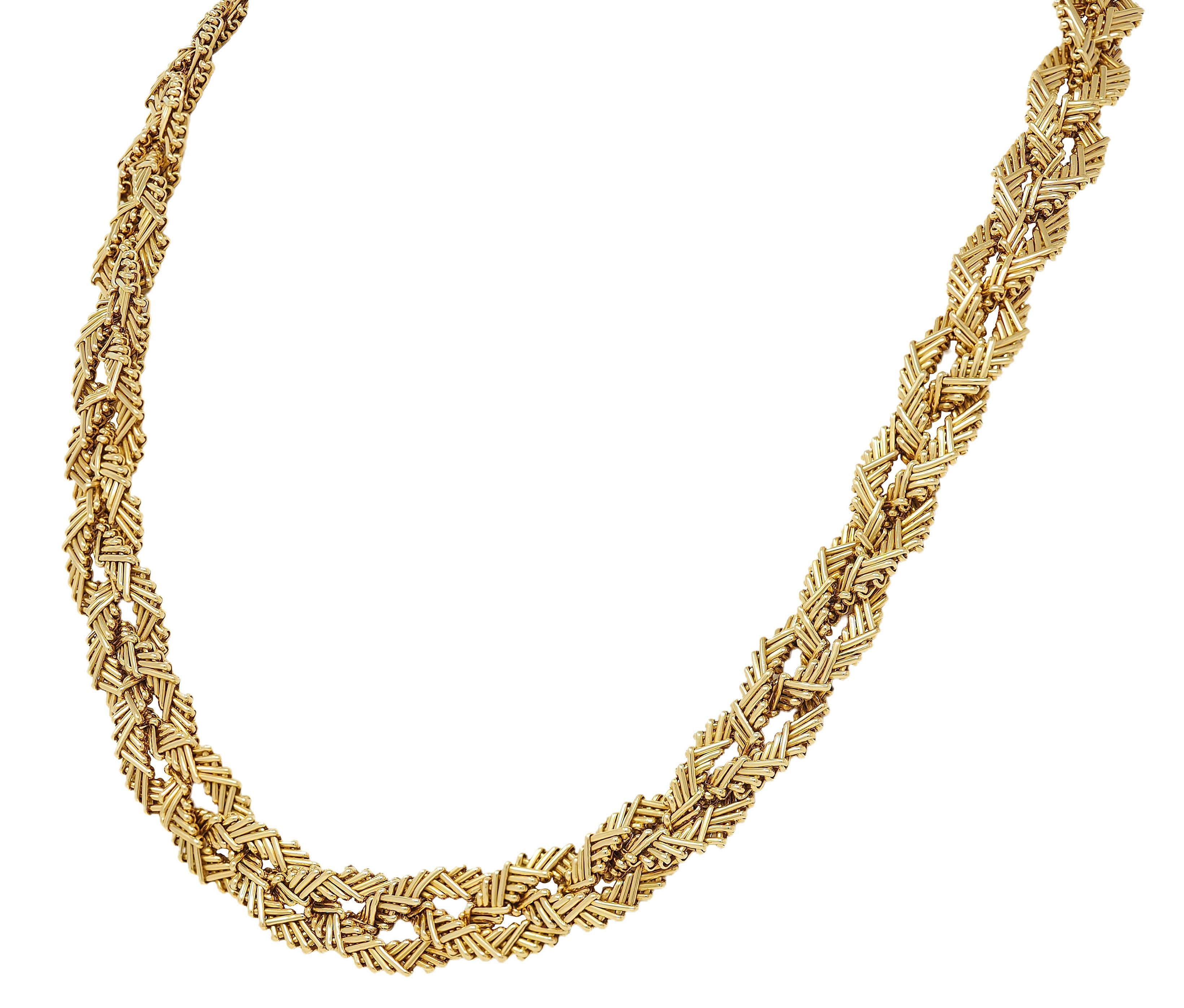 1960's 18 Karat Yellow Gold Vintage Fancy Braided Basket Weave Chain Necklace