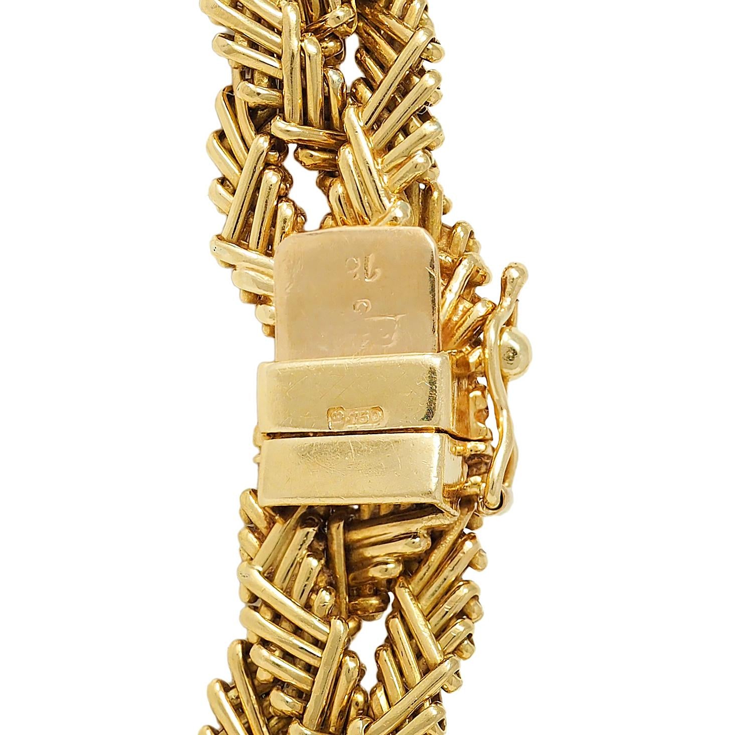 1960's 18 Karat Yellow Gold Vintage Fancy Braided Basket Weave Chain Necklace
