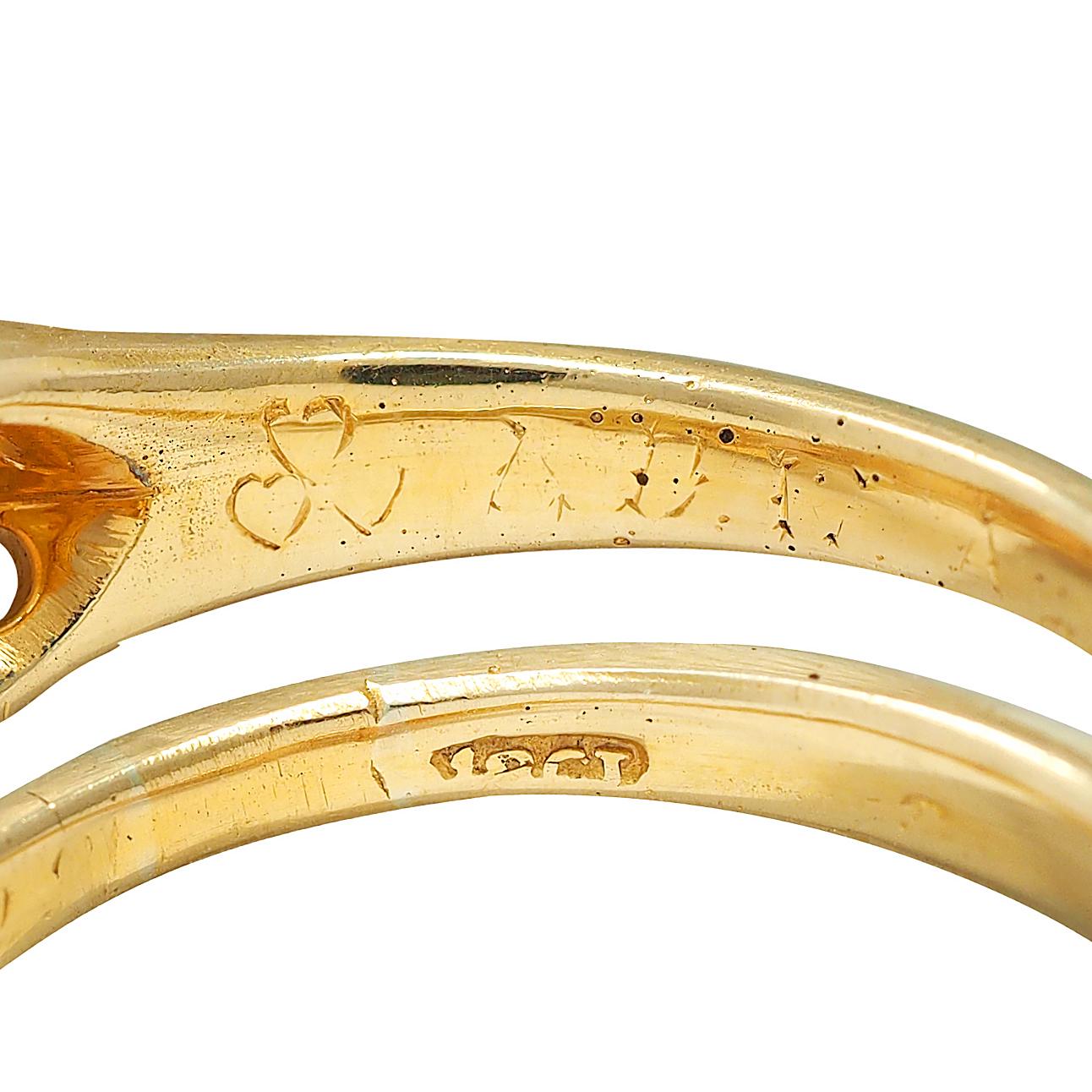 Art Nouveau Opal Diamond 18 Karat Yellow Gold Foliate Antique Band Ring