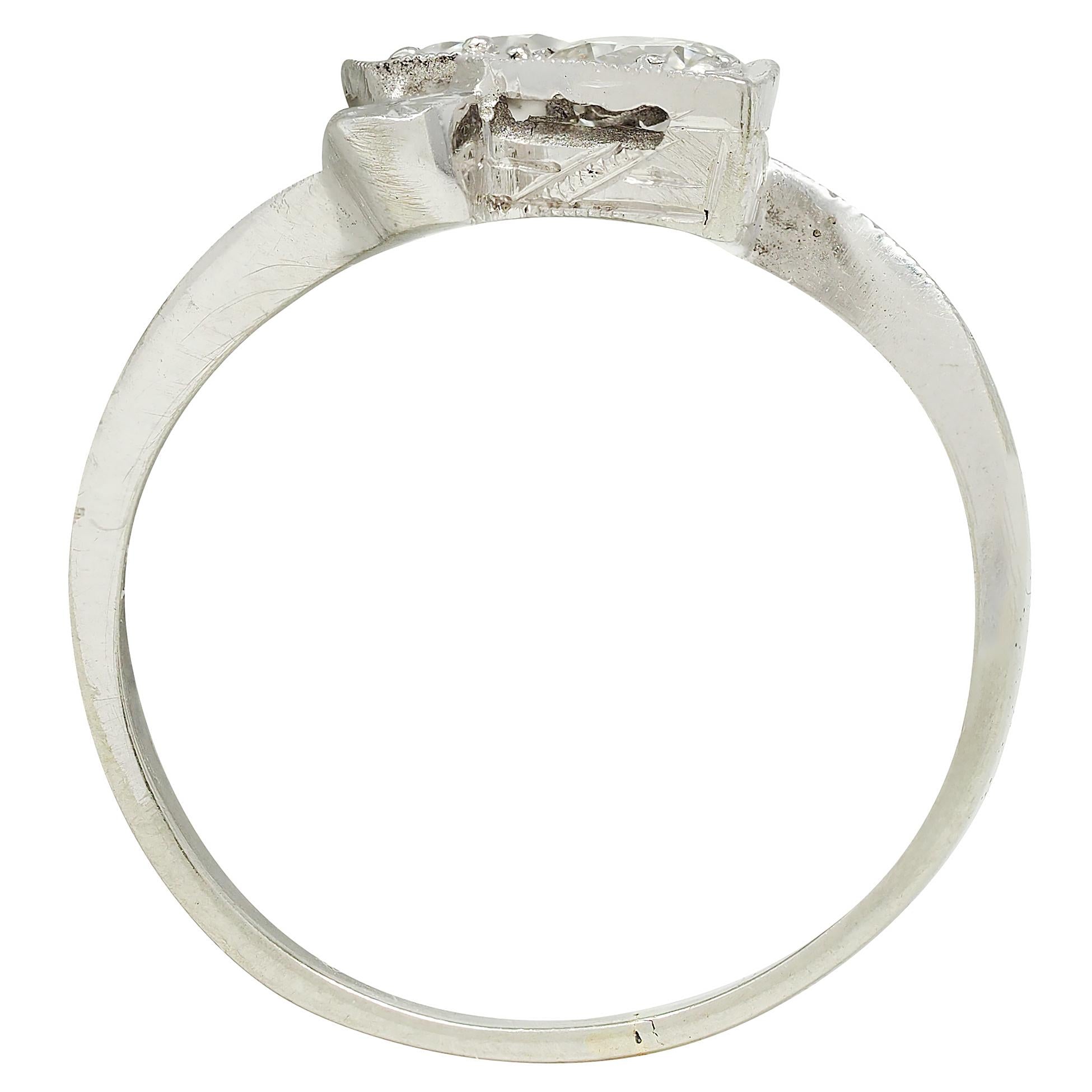 Retro Diamond 0.40 CTW 14 Karat White Gold Heart Vintage Bypass Ring