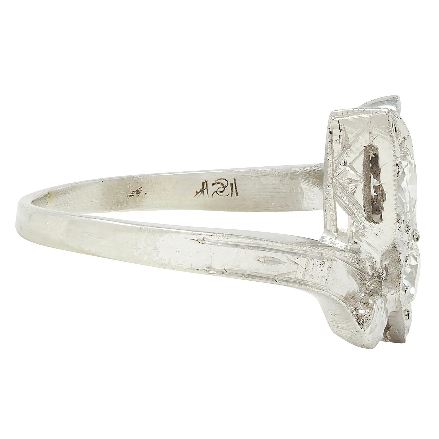 Retro Diamond 0.40 CTW 14 Karat White Gold Heart Vintage Bypass Ring