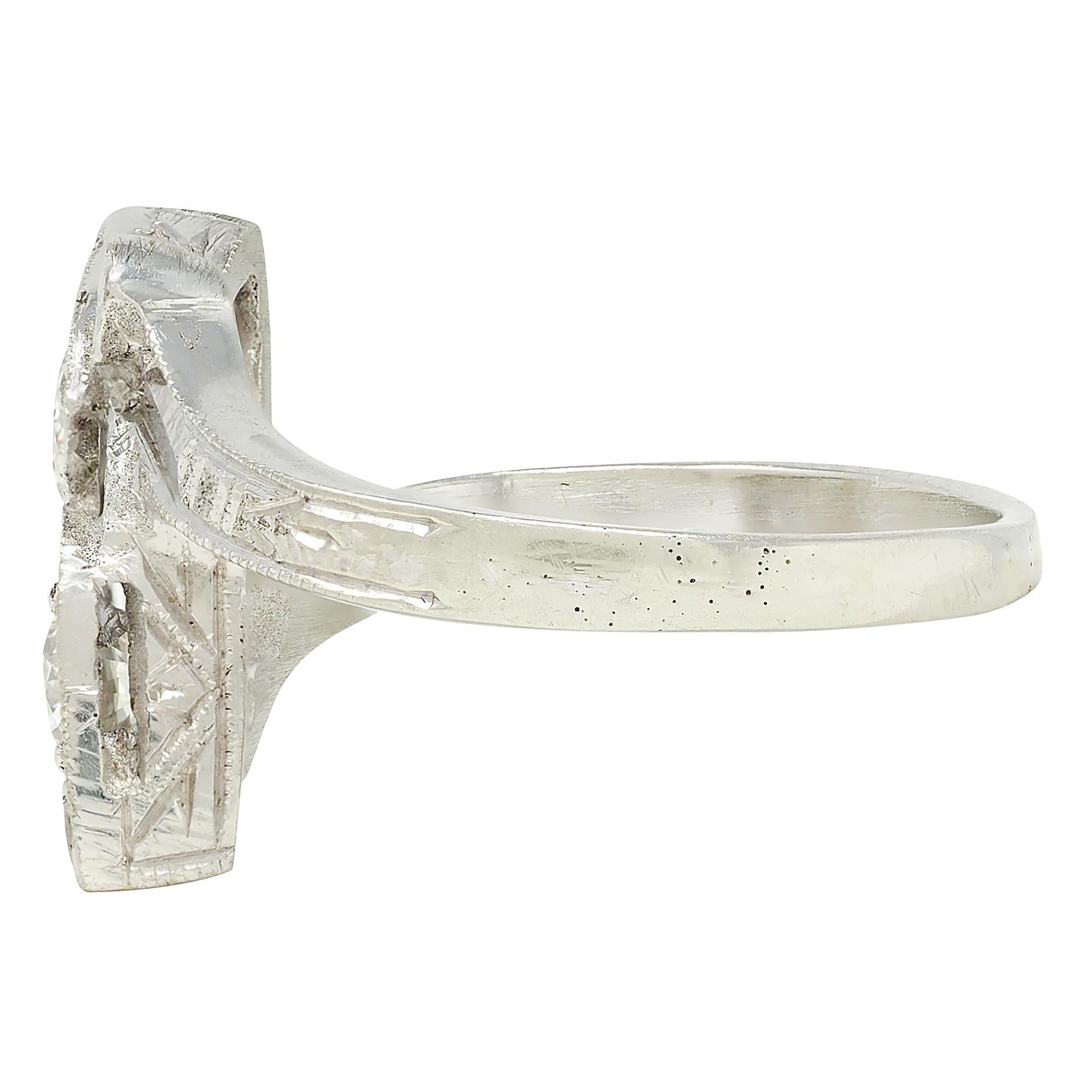 Retro Diamond 0.40 CTW 14 Karat White Gold Heart Vintage Bypass Ring