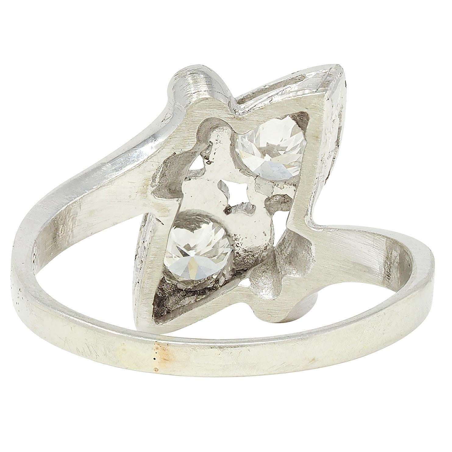 Retro Diamond 0.40 CTW 14 Karat White Gold Heart Vintage Bypass Ring
