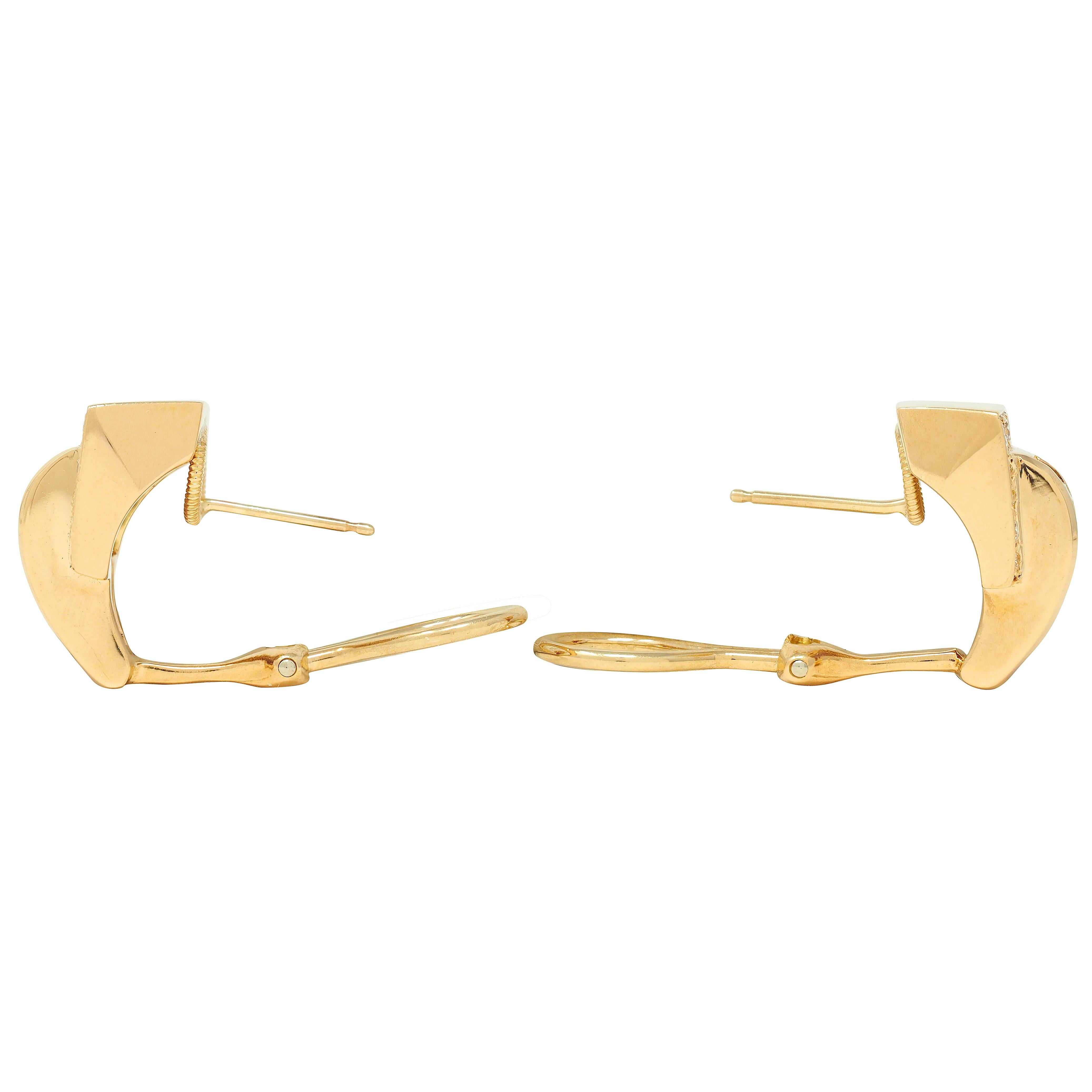 1980's 2.30 CTW Ruby Diamond 18 Karat Yellow Gold Vintage J-Hoop Earrings