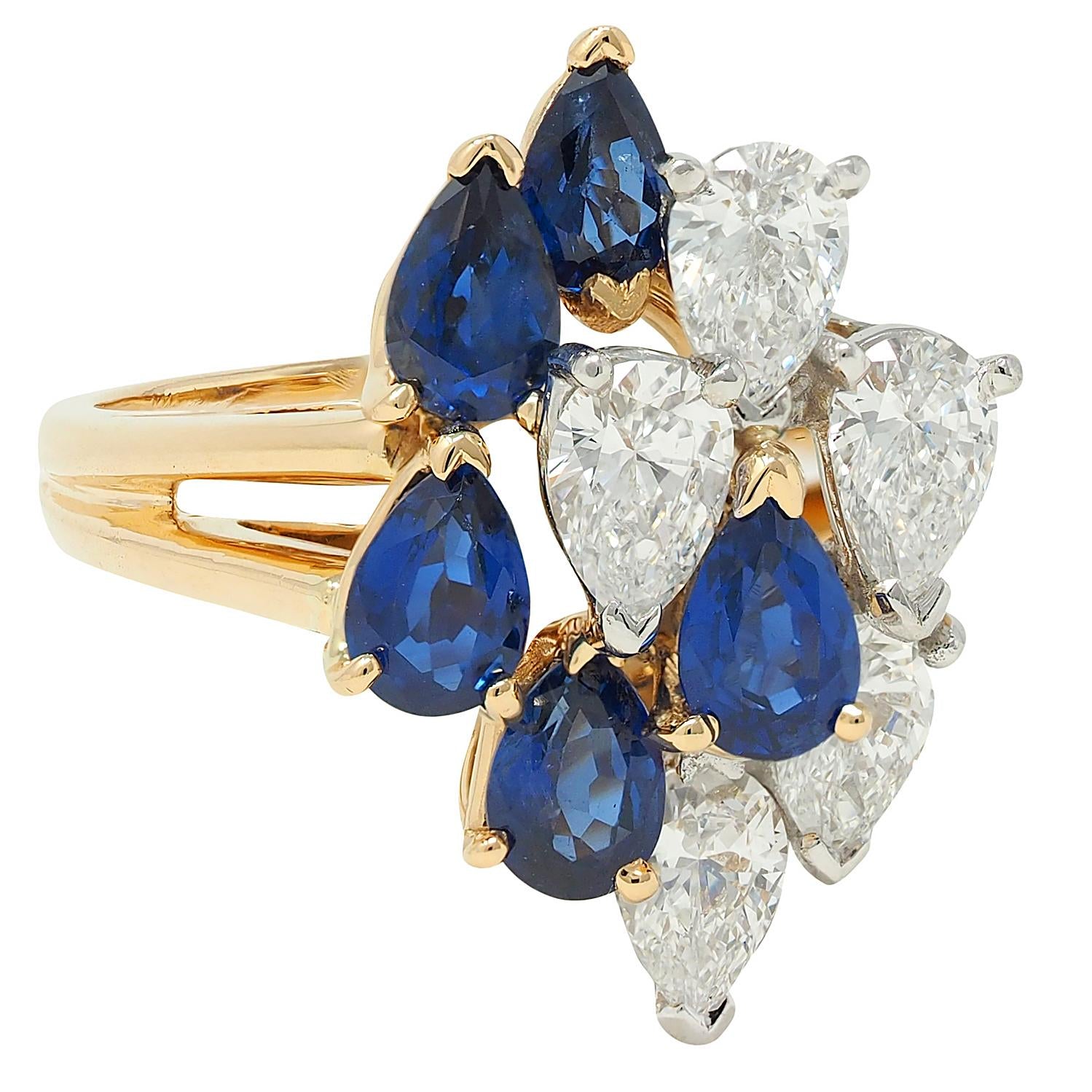 3.50 CTW Sapphire Diamond Platinum 18 Karat Gold Vintage Cluster Cocktail Ring