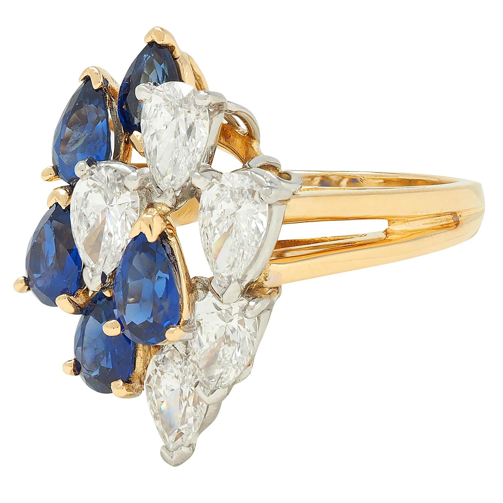 3.50 CTW Sapphire Diamond Platinum 18 Karat Gold Vintage Cluster Cocktail Ring