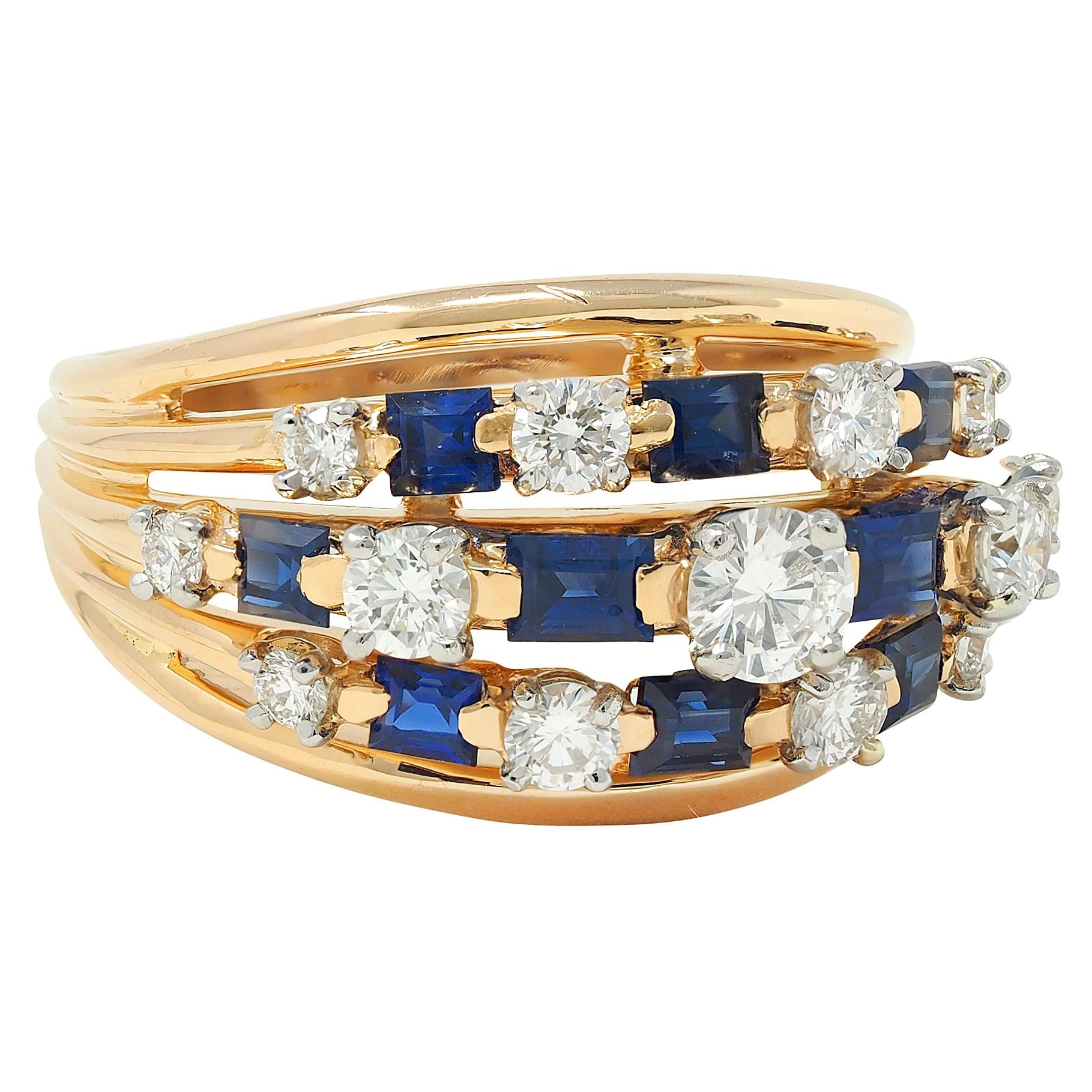 Oscar Heyman Vintage Sapphire Diamond 18 Karat Yellow Gold Domed Cocktail Ring
