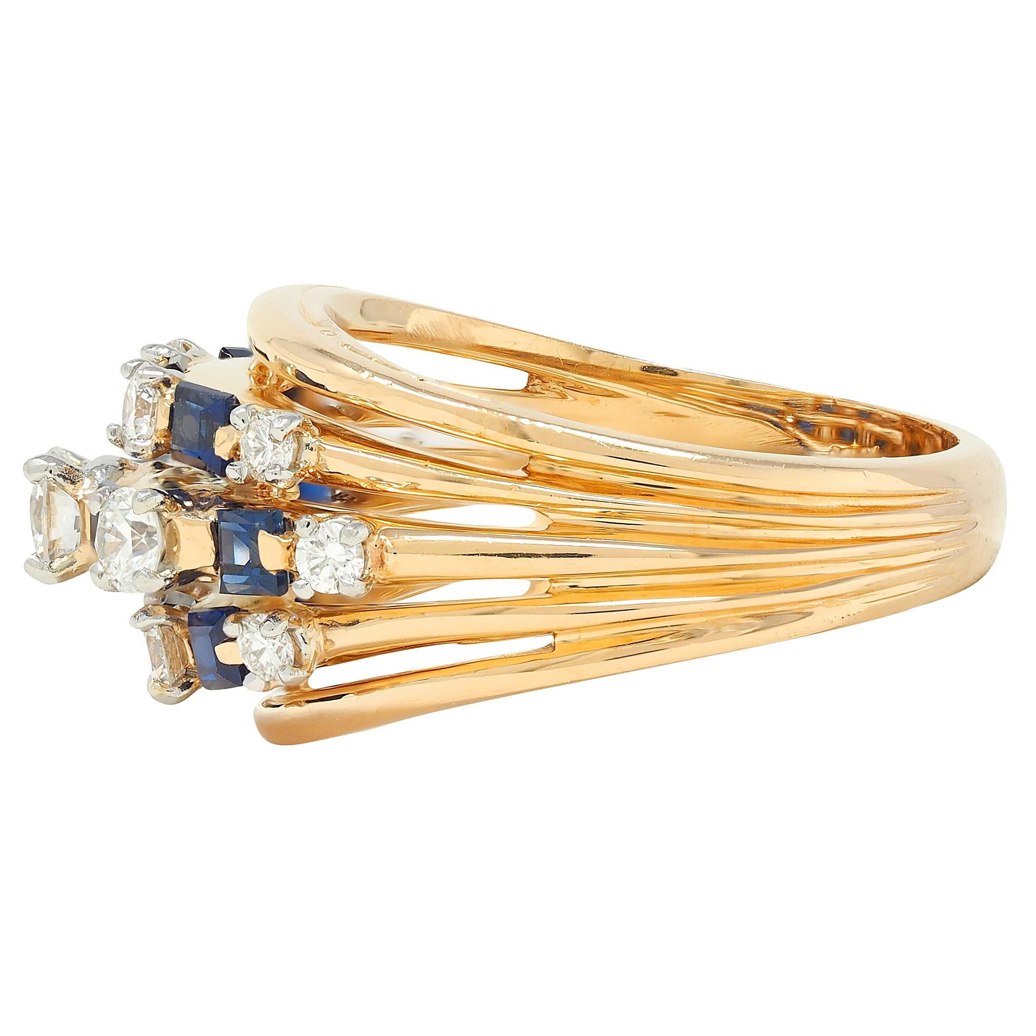 Oscar Heyman Vintage Sapphire Diamond 18 Karat Yellow Gold Domed Cocktail Ring