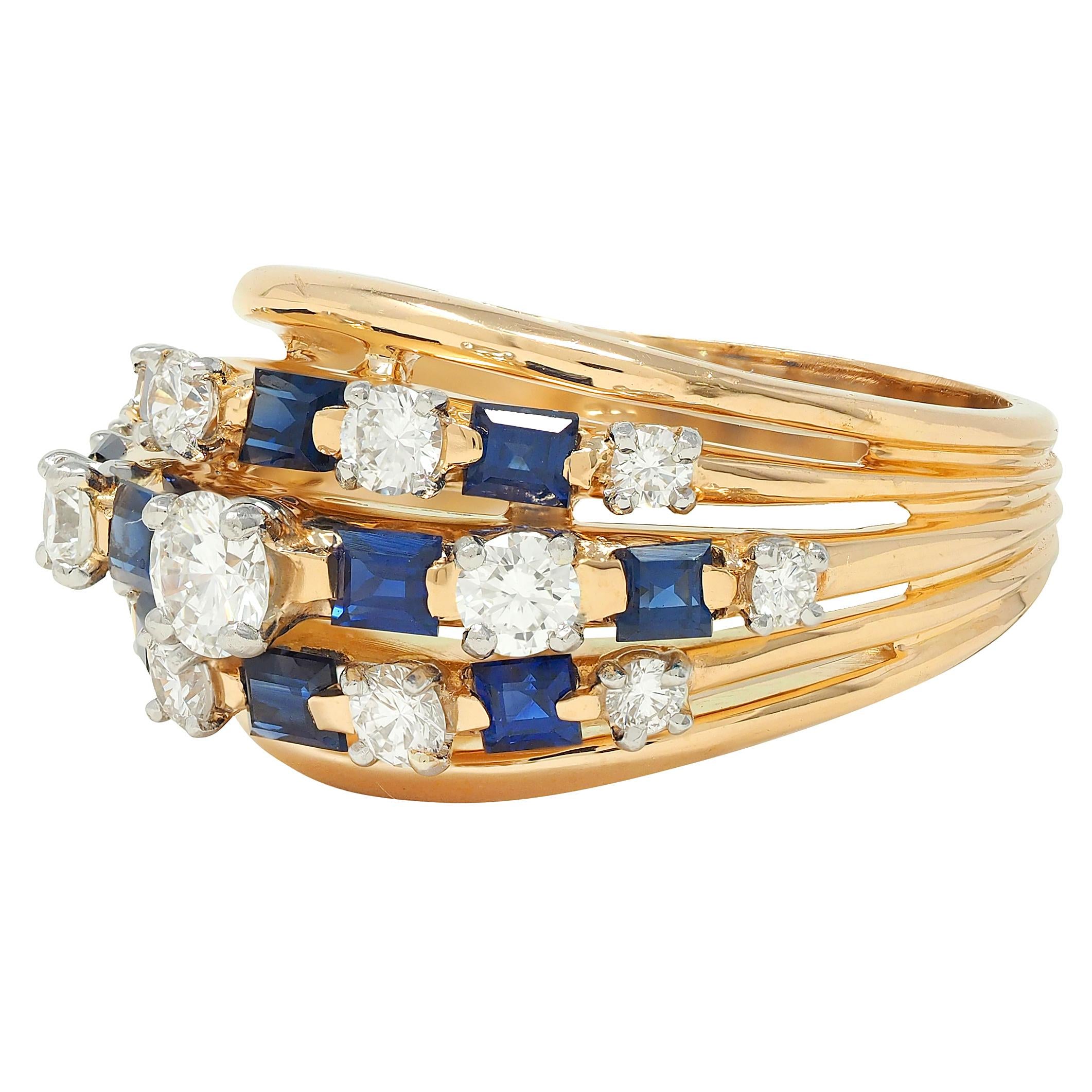 Oscar Heyman Vintage Sapphire Diamond 18 Karat Yellow Gold Domed Cocktail Ring