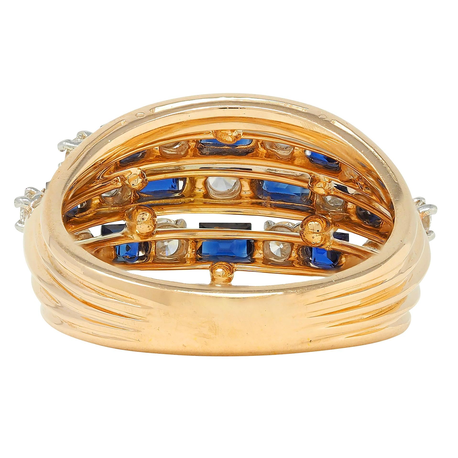 Oscar Heyman Vintage Sapphire Diamond 18 Karat Yellow Gold Domed Cocktail Ring