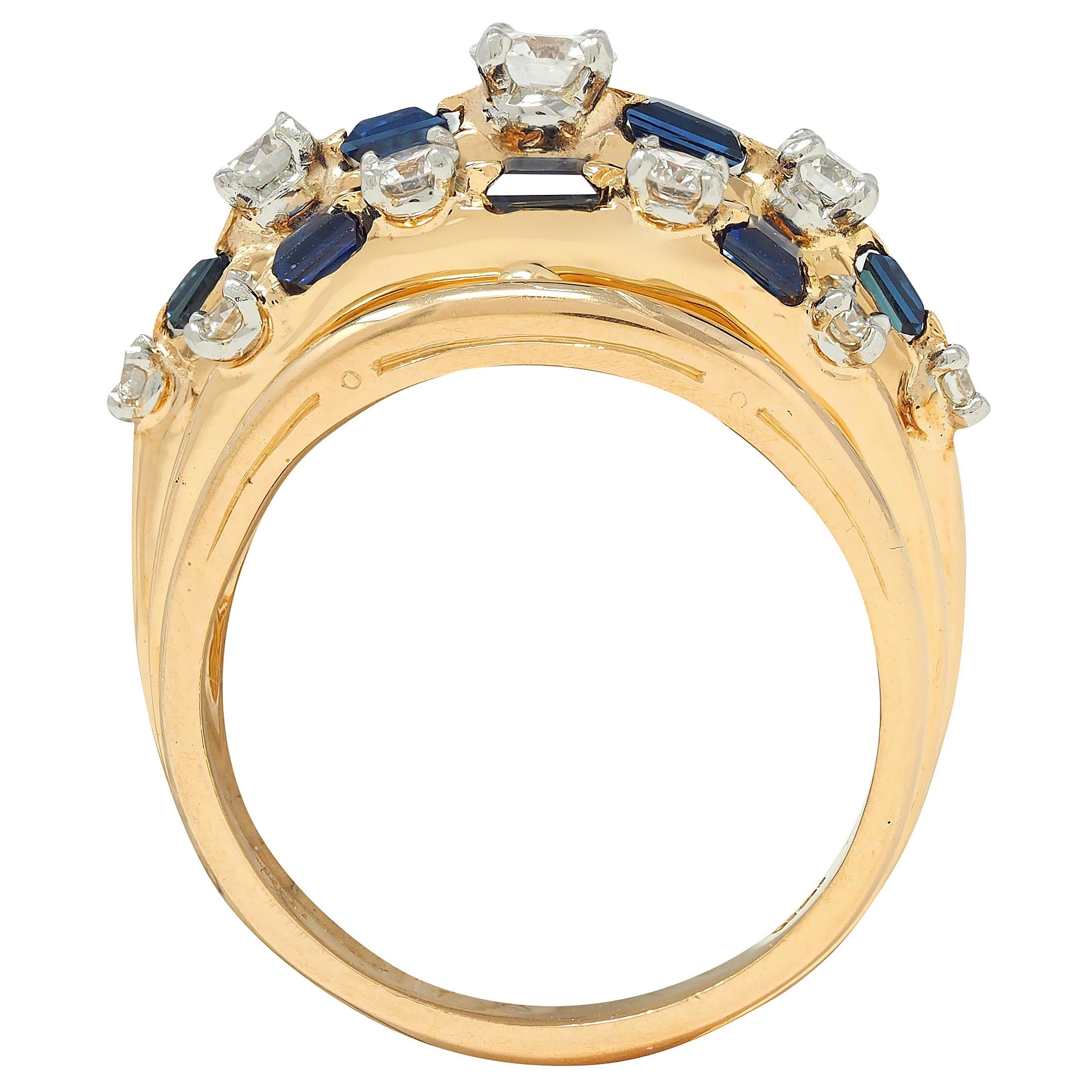 Oscar Heyman Vintage Sapphire Diamond 18 Karat Yellow Gold Domed Cocktail Ring