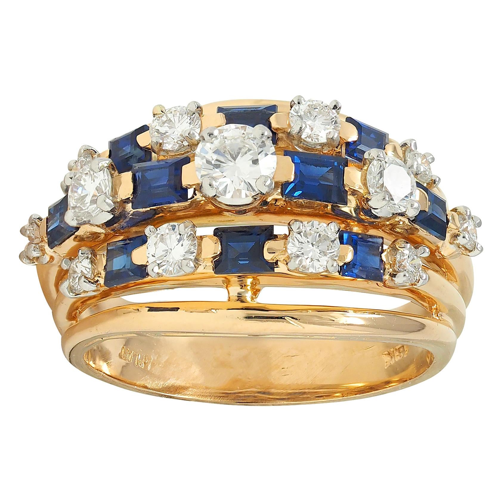 Oscar Heyman Vintage Sapphire Diamond 18 Karat Yellow Gold Domed Cocktail Ring