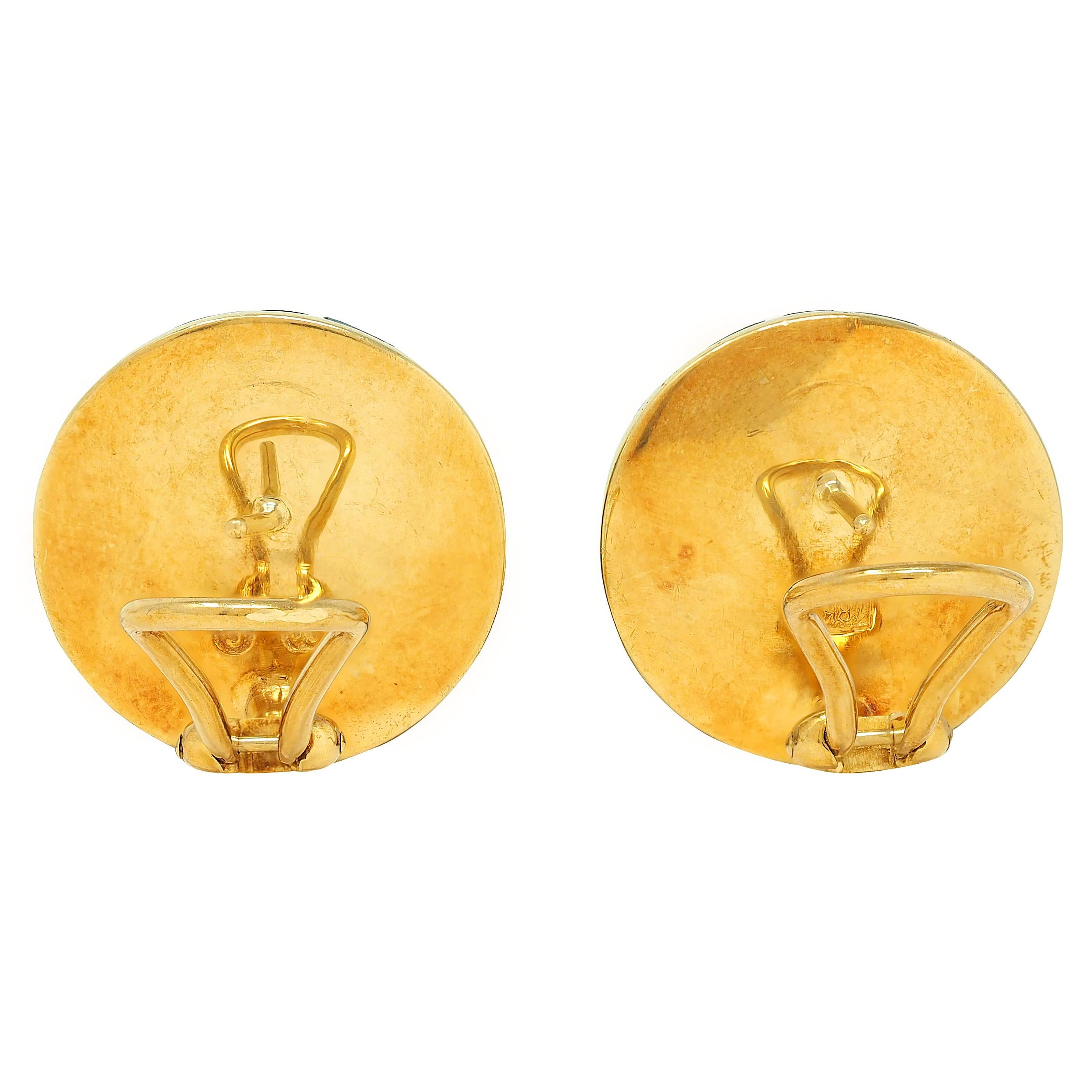 Tiffany & Co. 1980's Opal Onyx Inlay 18K Gold Vintage Checkerboard Earrings