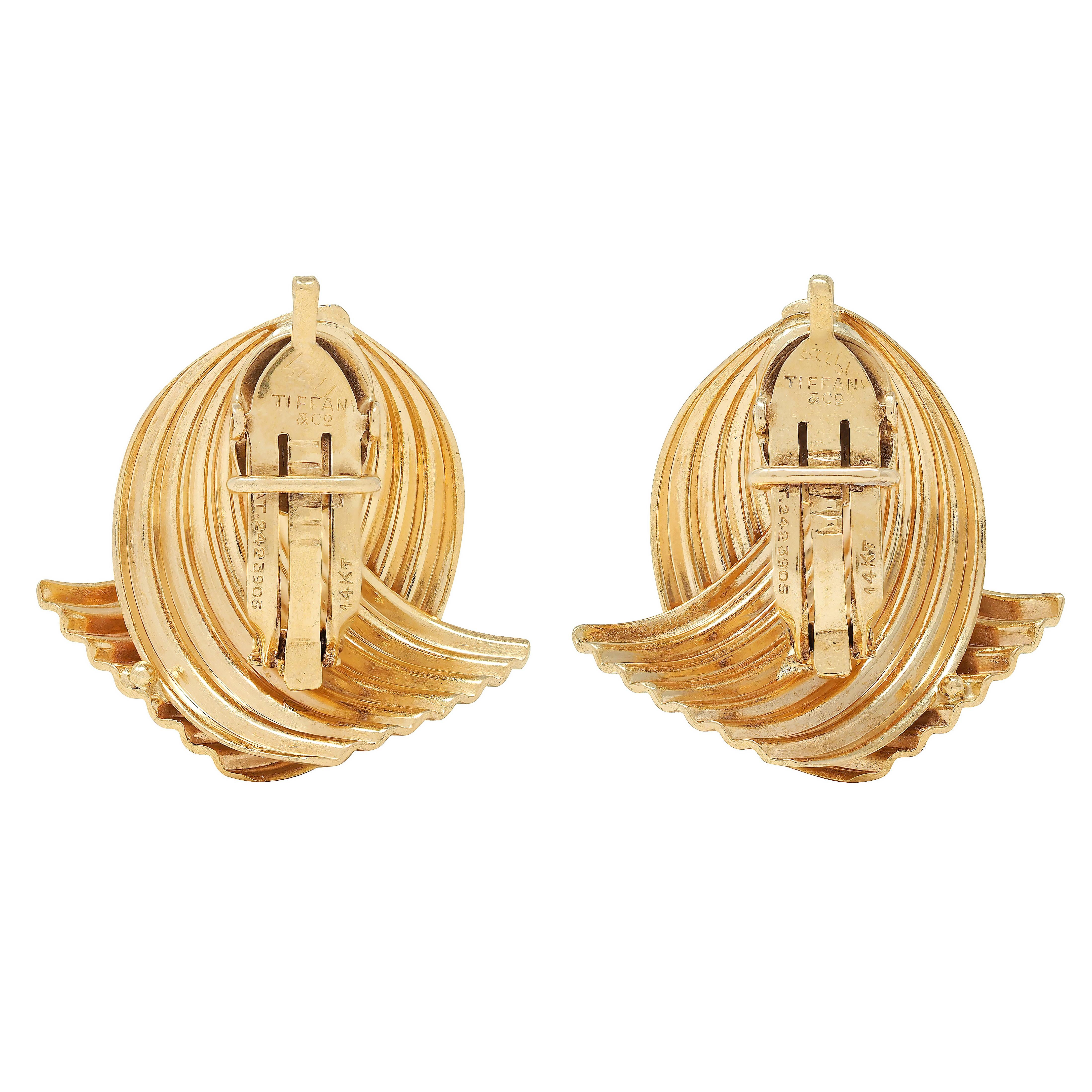 Tiffany & Co. Retro 14 Karat Yellow Gold Vintage Fanning Earrings