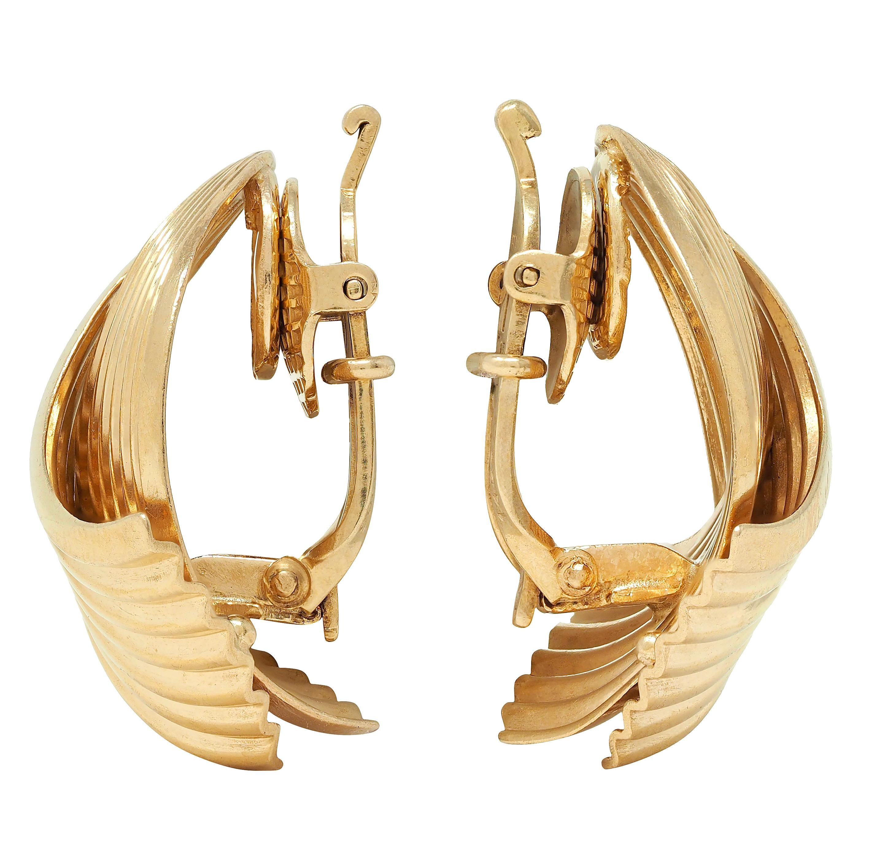 Tiffany & Co. Retro 14 Karat Yellow Gold Vintage Fanning Earrings