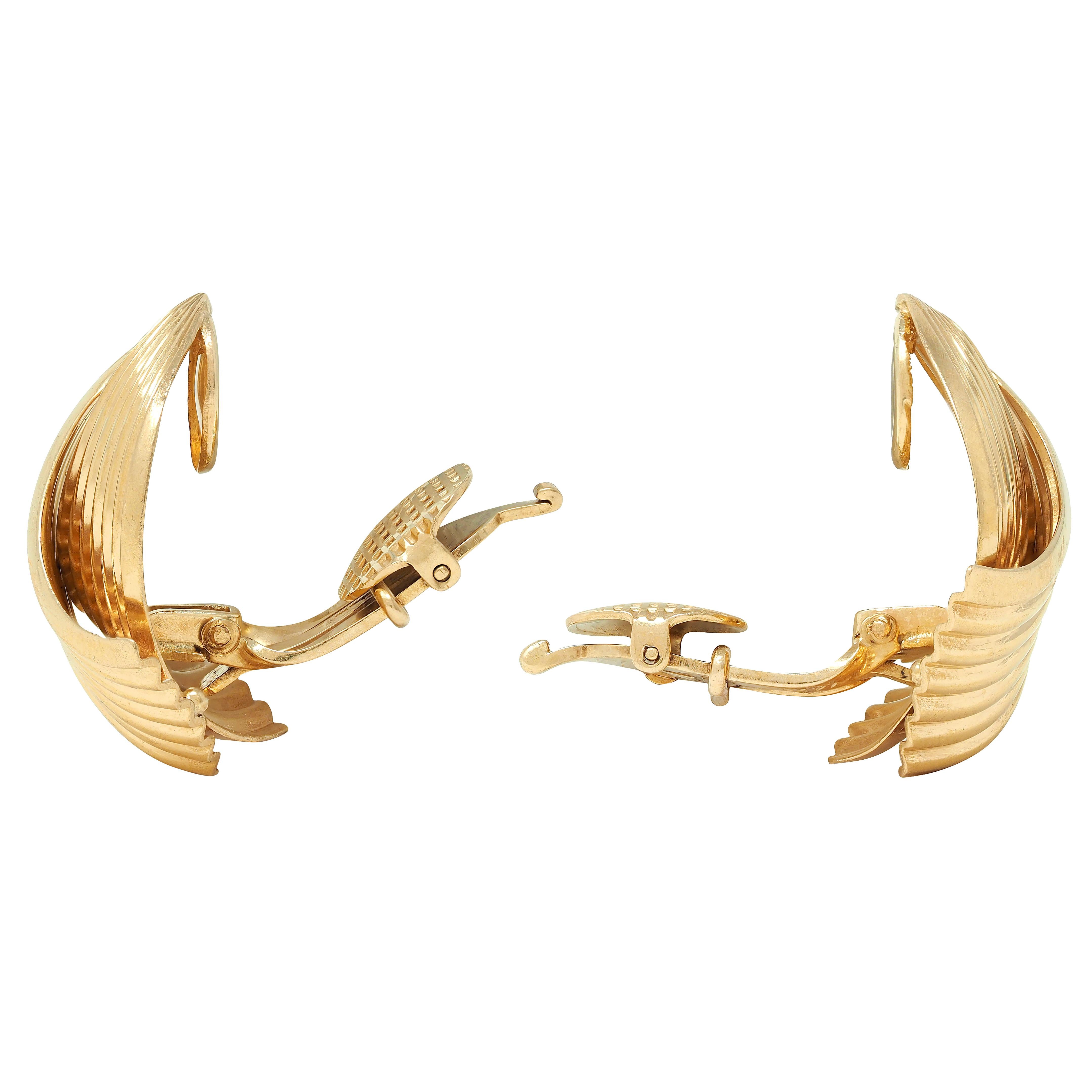 Tiffany & Co. Retro 14 Karat Yellow Gold Vintage Fanning Earrings