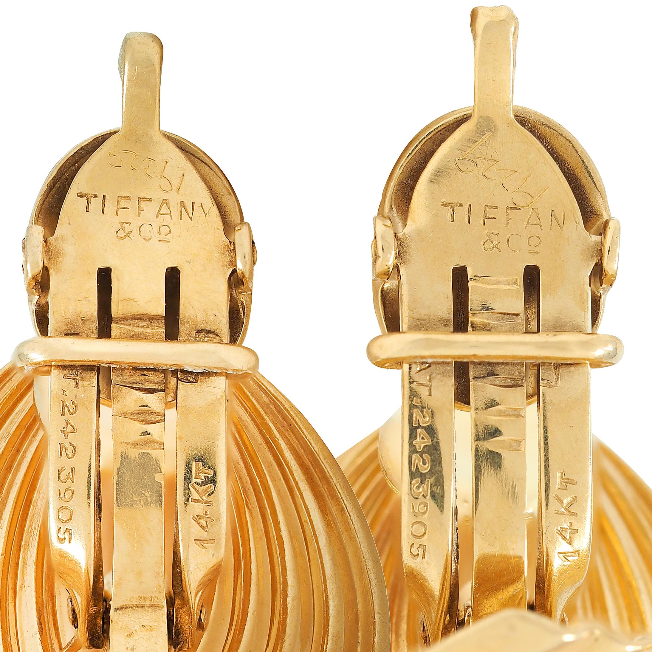 Tiffany & Co. Retro 14 Karat Yellow Gold Vintage Fanning Earrings