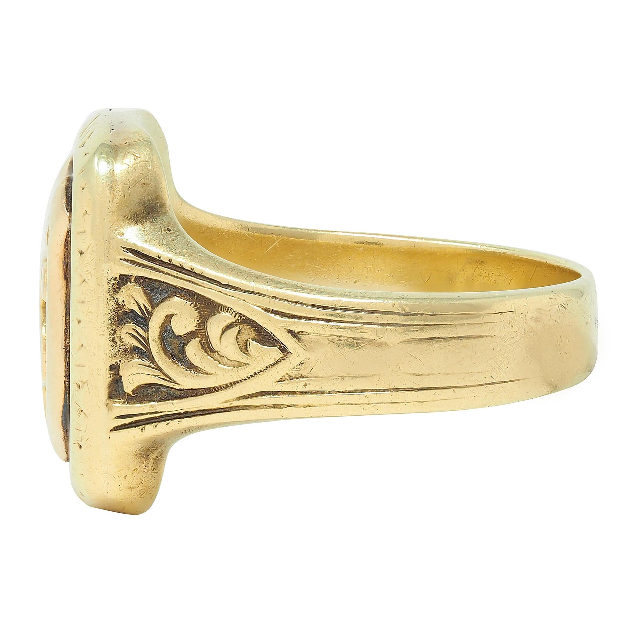 Art Deco 1927 14 Karat Yellow Gold Antique New York Police Unisex Signet Ring