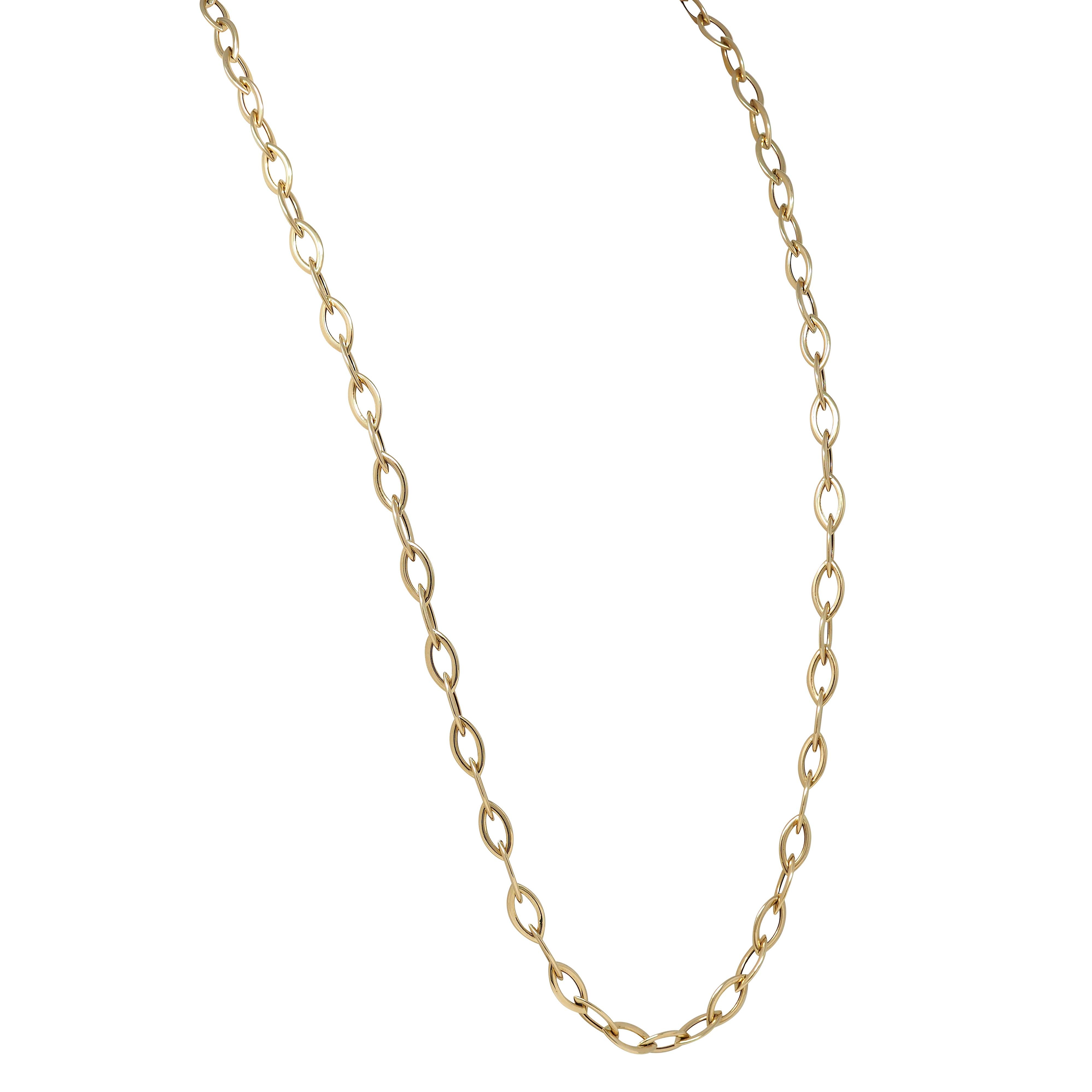 Contemporary 14 Karat Yellow Gold Fancy Navette Link Chain Necklace