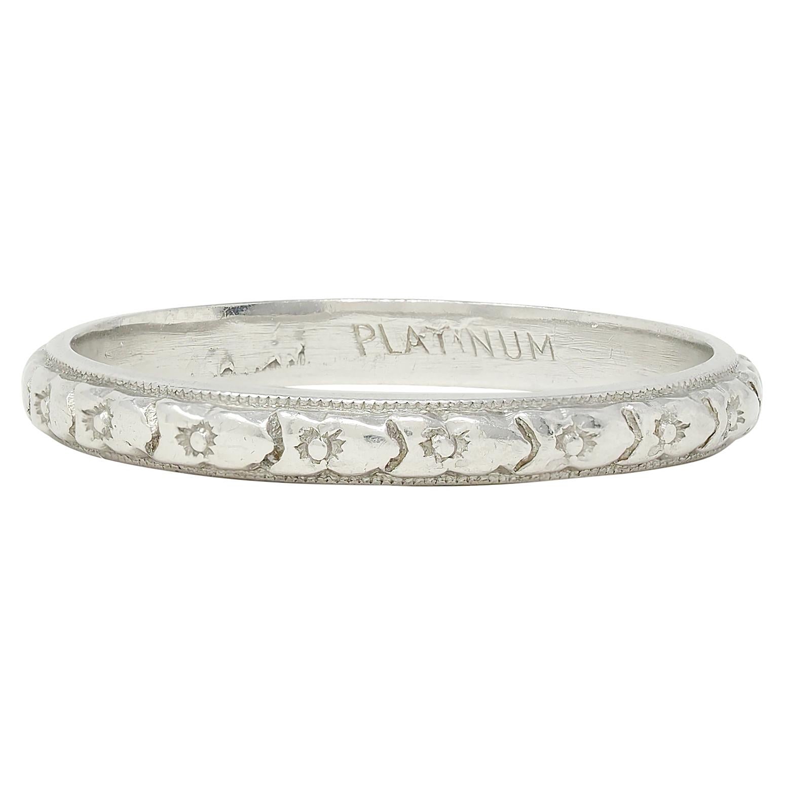 Art Deco Platinum Vintage Orange Blossom Wedding Band Ring