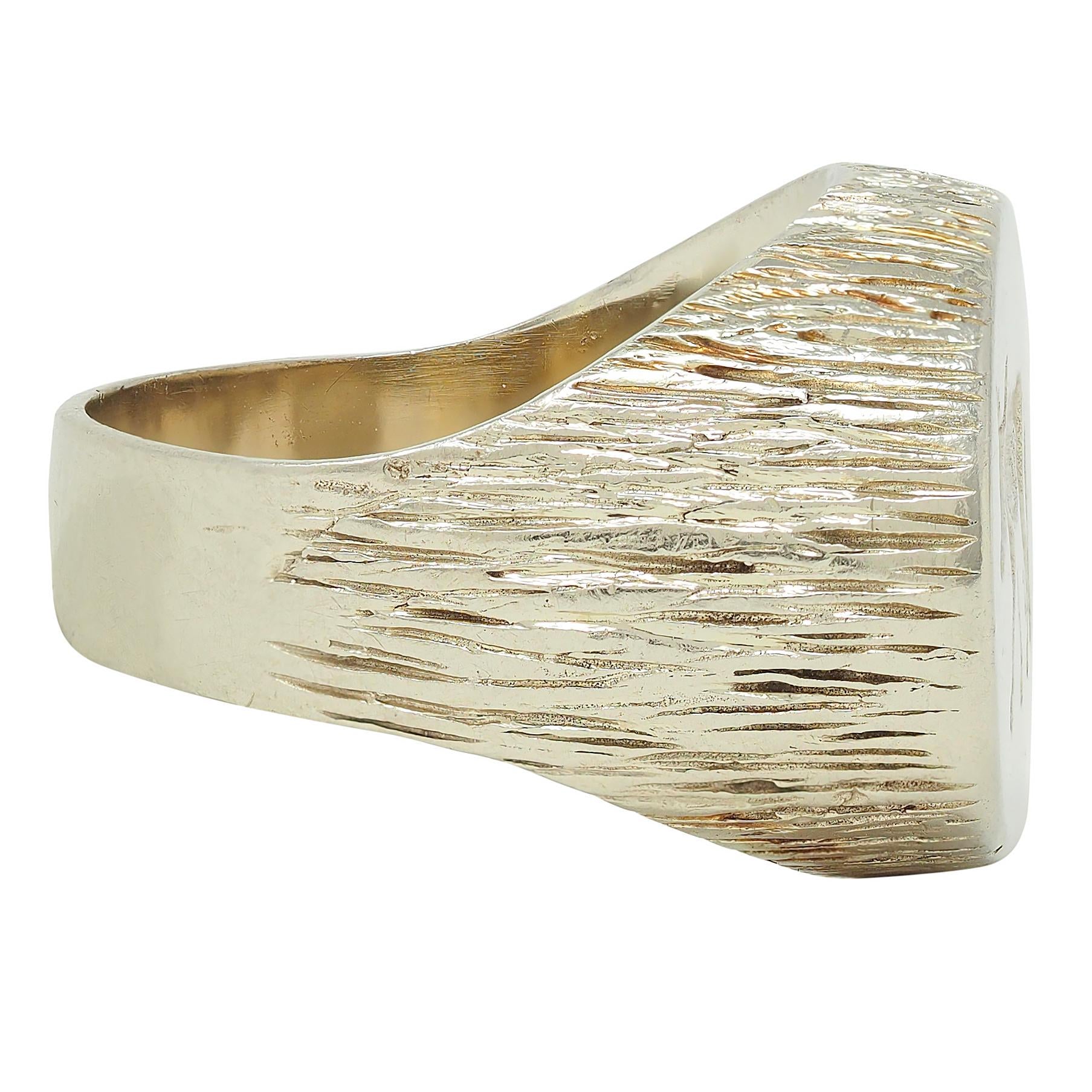 Edwardian 14 Karat White Gold Antique Fox Intaglio Unisex Signet Ring