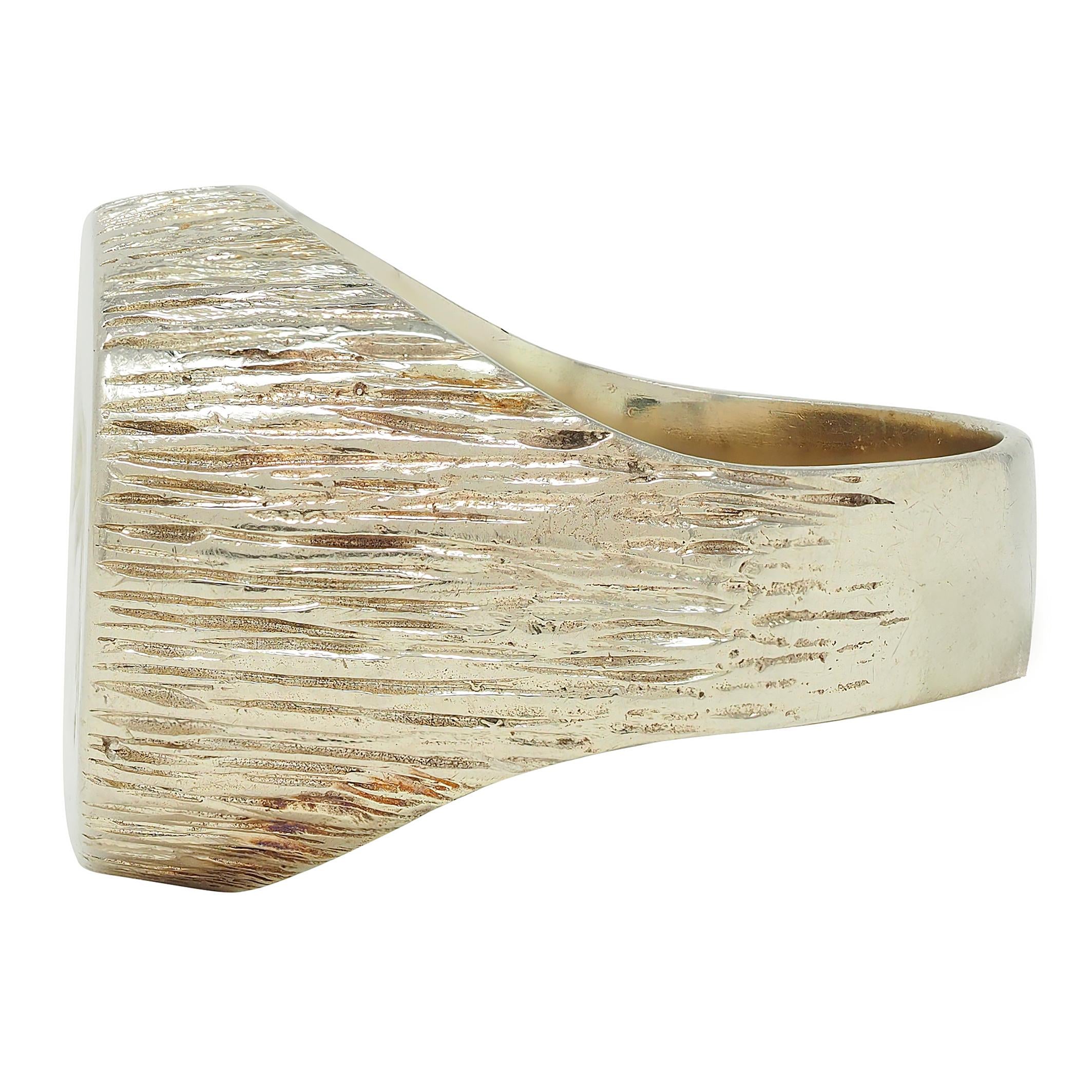 Edwardian 14 Karat White Gold Antique Fox Intaglio Unisex Signet Ring