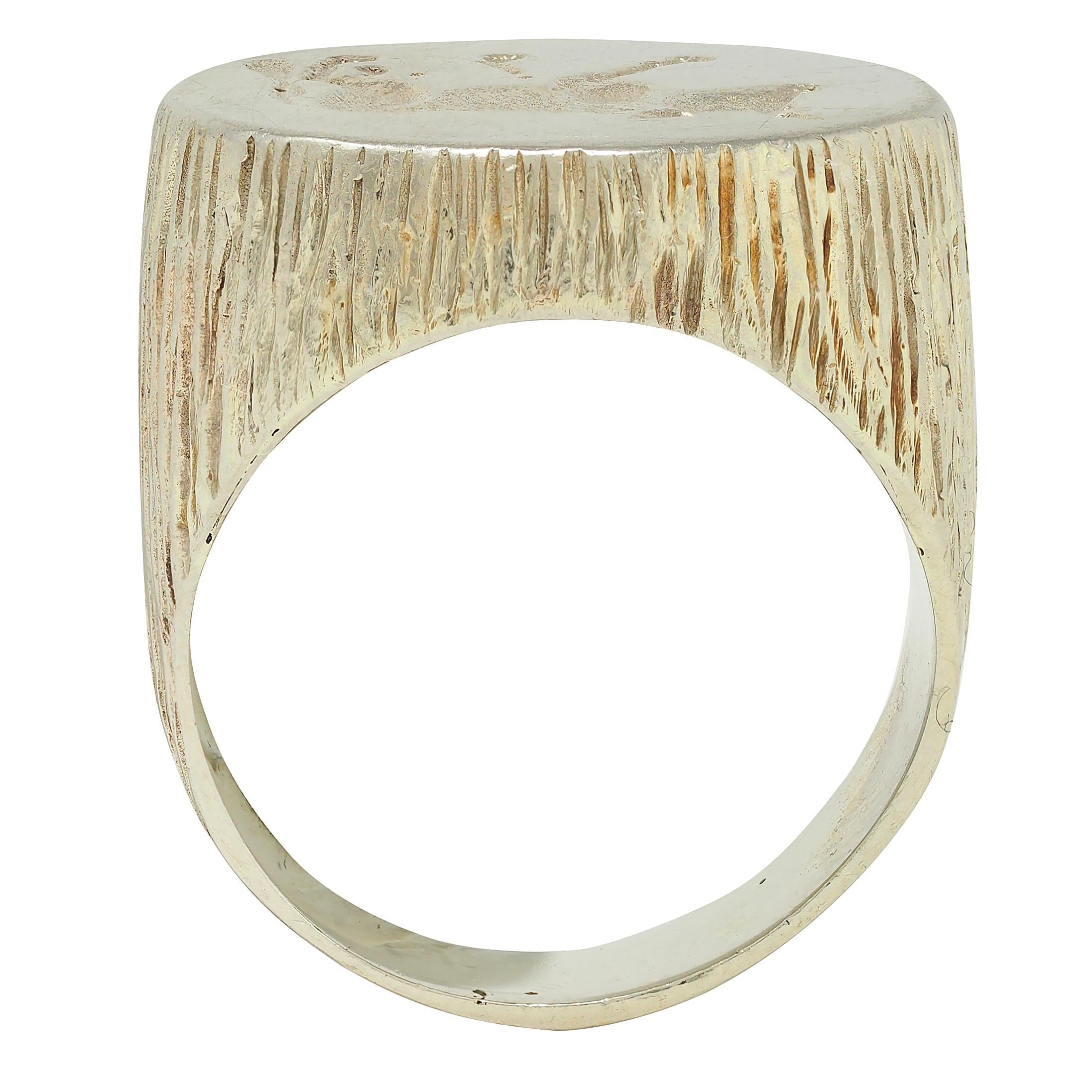 Edwardian 14 Karat White Gold Antique Fox Intaglio Unisex Signet Ring