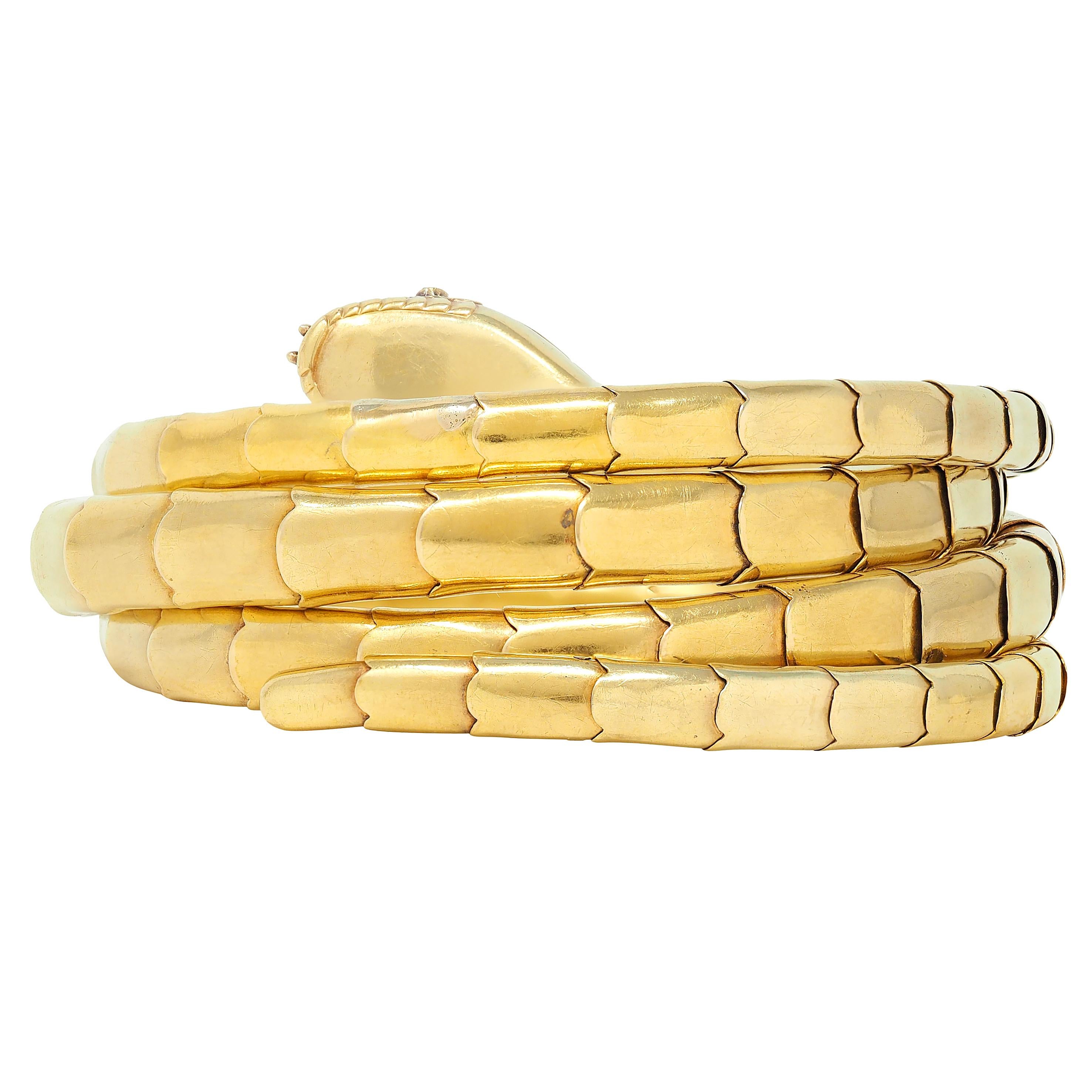 Victorian Diamond 18 Karat Yellow Gold Silver Antique Snake Wrap Bracelet