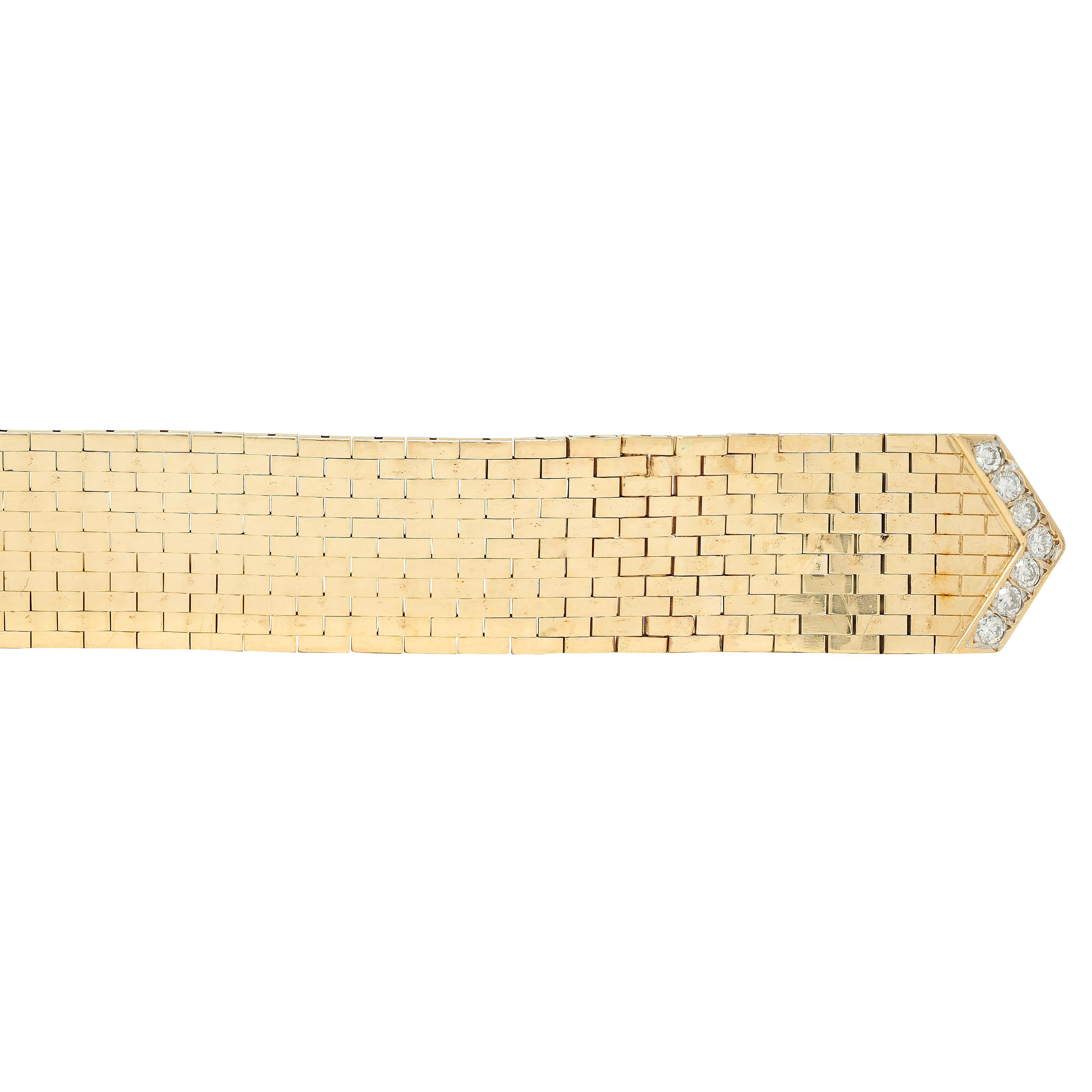 Retro 2.00 CTW Diamond 14 Karat Two-Tone Gold Vintage Mesh Buckle Bracelet