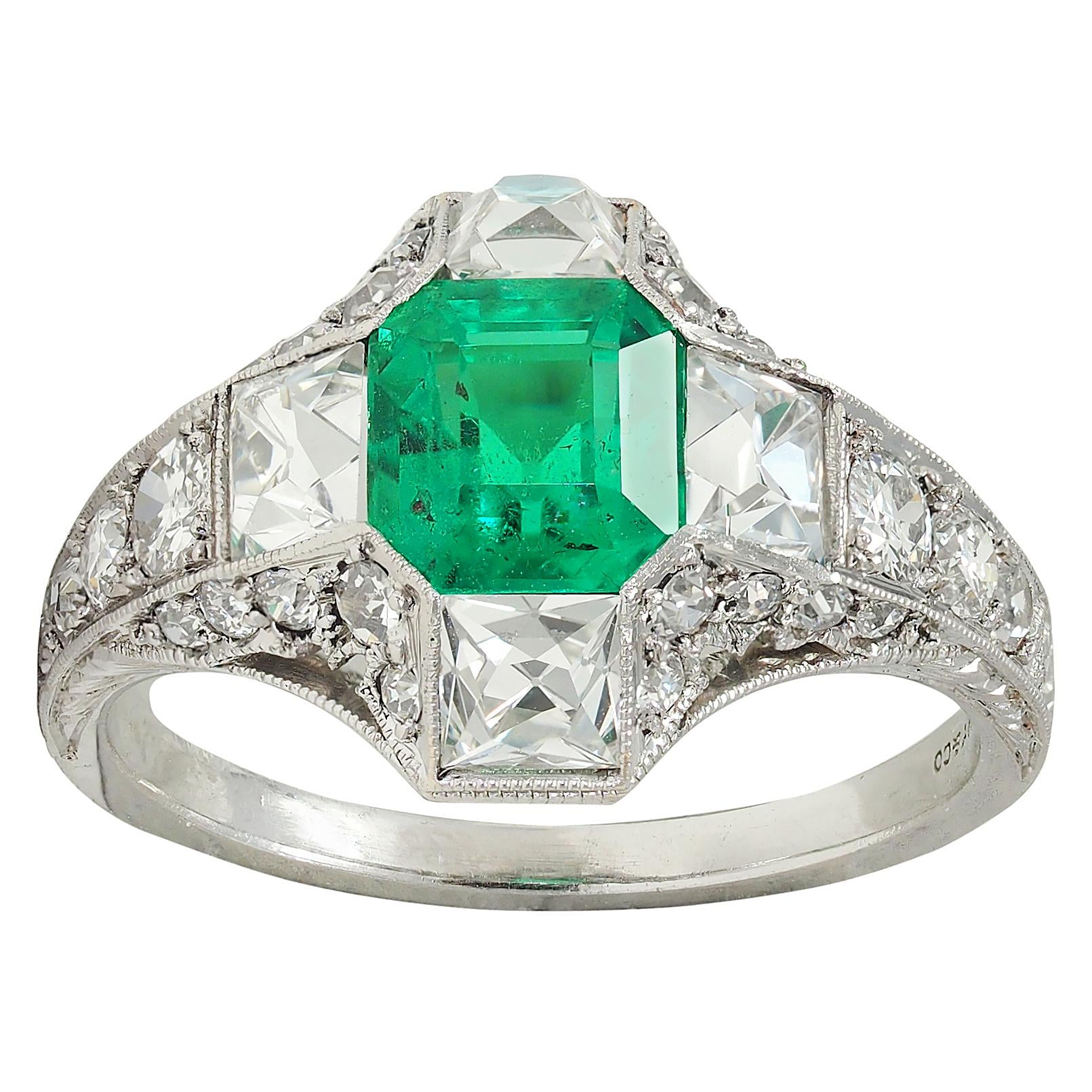 Tiffany & Co. Art Deco Emerald French Diamond Platinum Antique Quatrefoil Ring