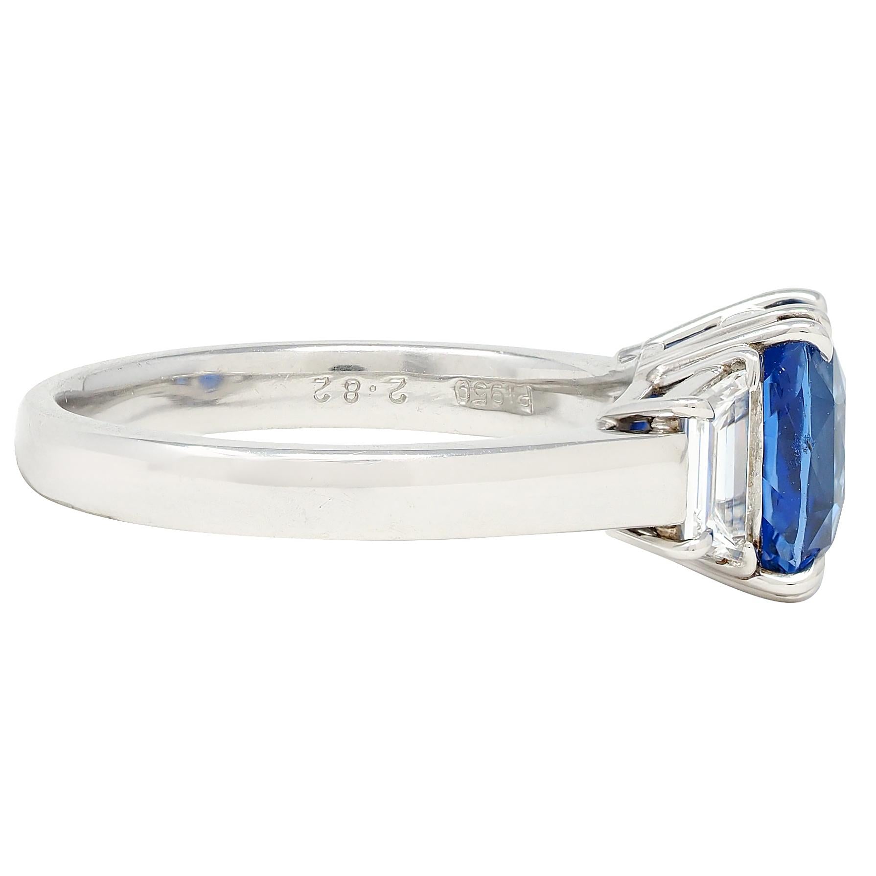 Contemporary 3.26 CTW No Heat Ceylon Sapphire Diamond Platinum Ring GIA
