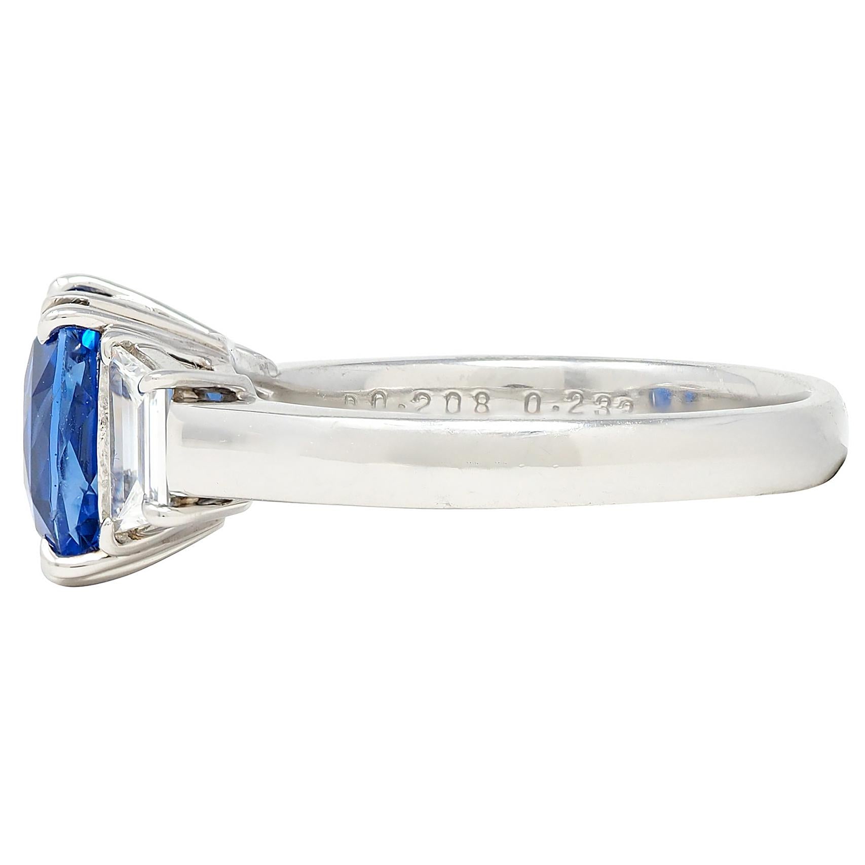 Contemporary 3.26 CTW No Heat Ceylon Sapphire Diamond Platinum Ring GIA