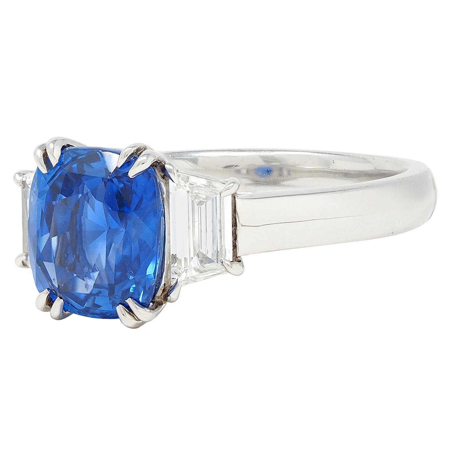 Contemporary 3.26 CTW No Heat Ceylon Sapphire Diamond Platinum Ring GIA