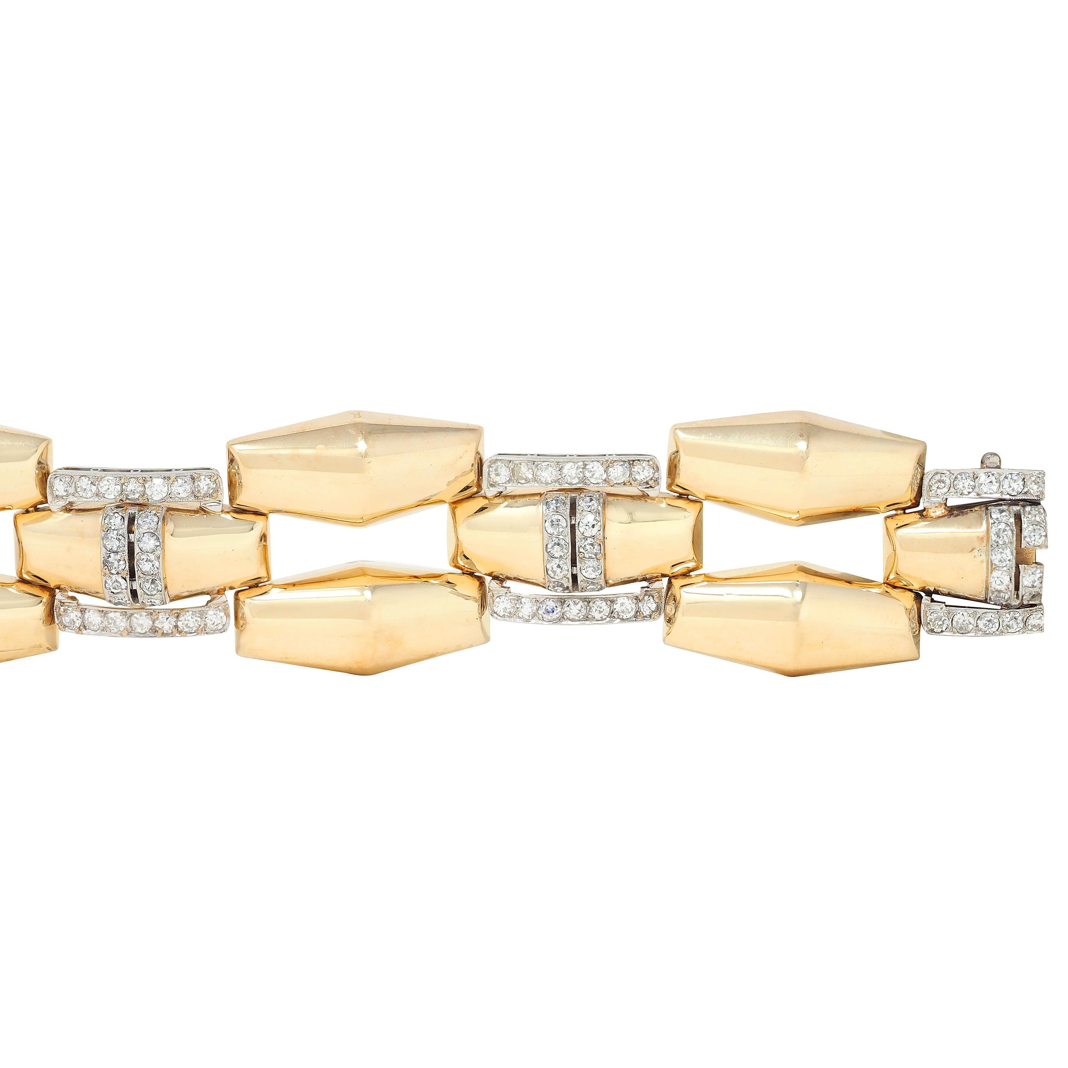 M.C. Mossalone Retro 4.30 CTW Diamond Platinum 14K Gold Vintage Tank Bracelet