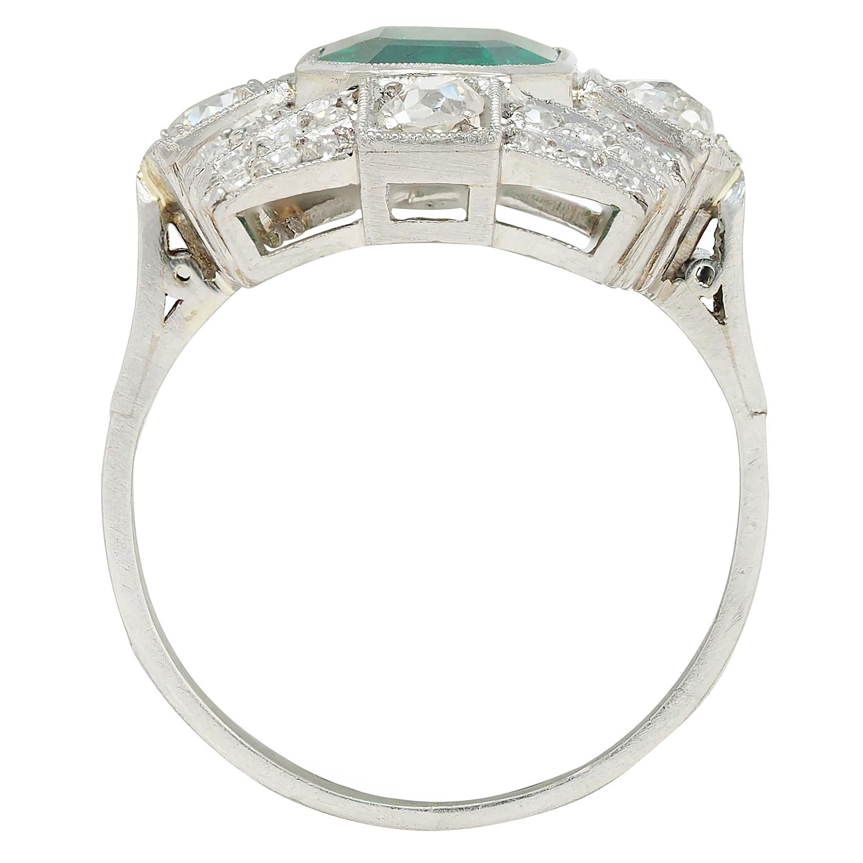 Art Deco 2.25 CTW Colombian Emerald Diamond Platinum Vintage Dinner Ring AGL