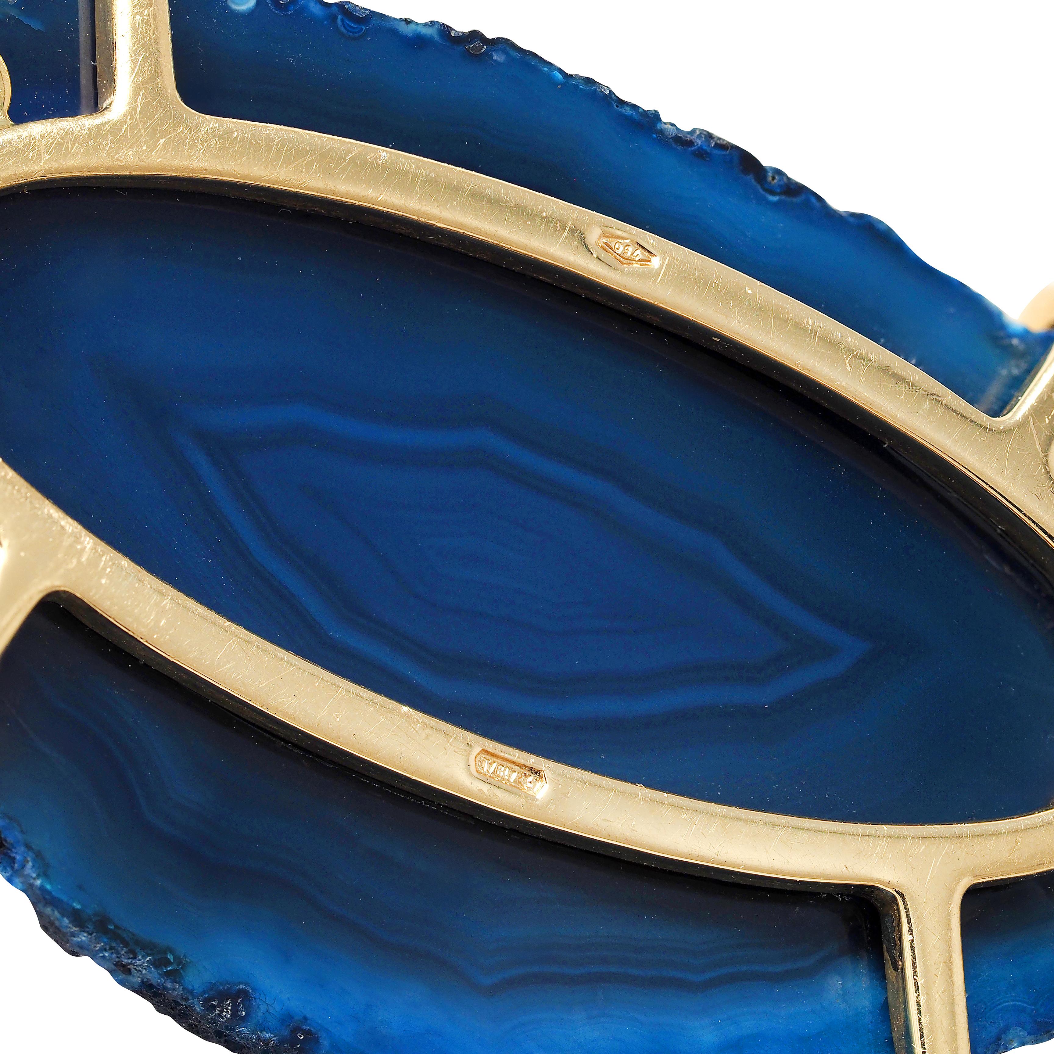 Gucci 2009 Spring Blue Agate 18 Karat Yellow Gold Collar Statement Necklace
