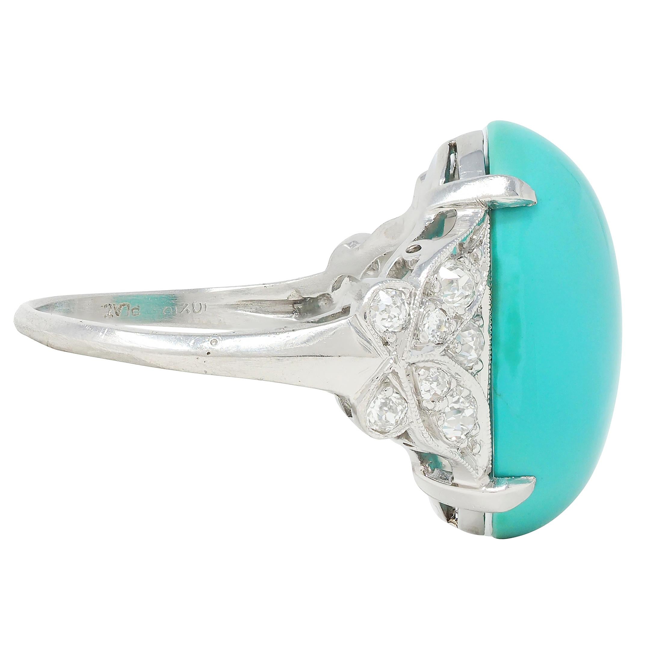 Mid-Century Turquoise Diamond Platinum Vintage Butterfly Cocktail Ring