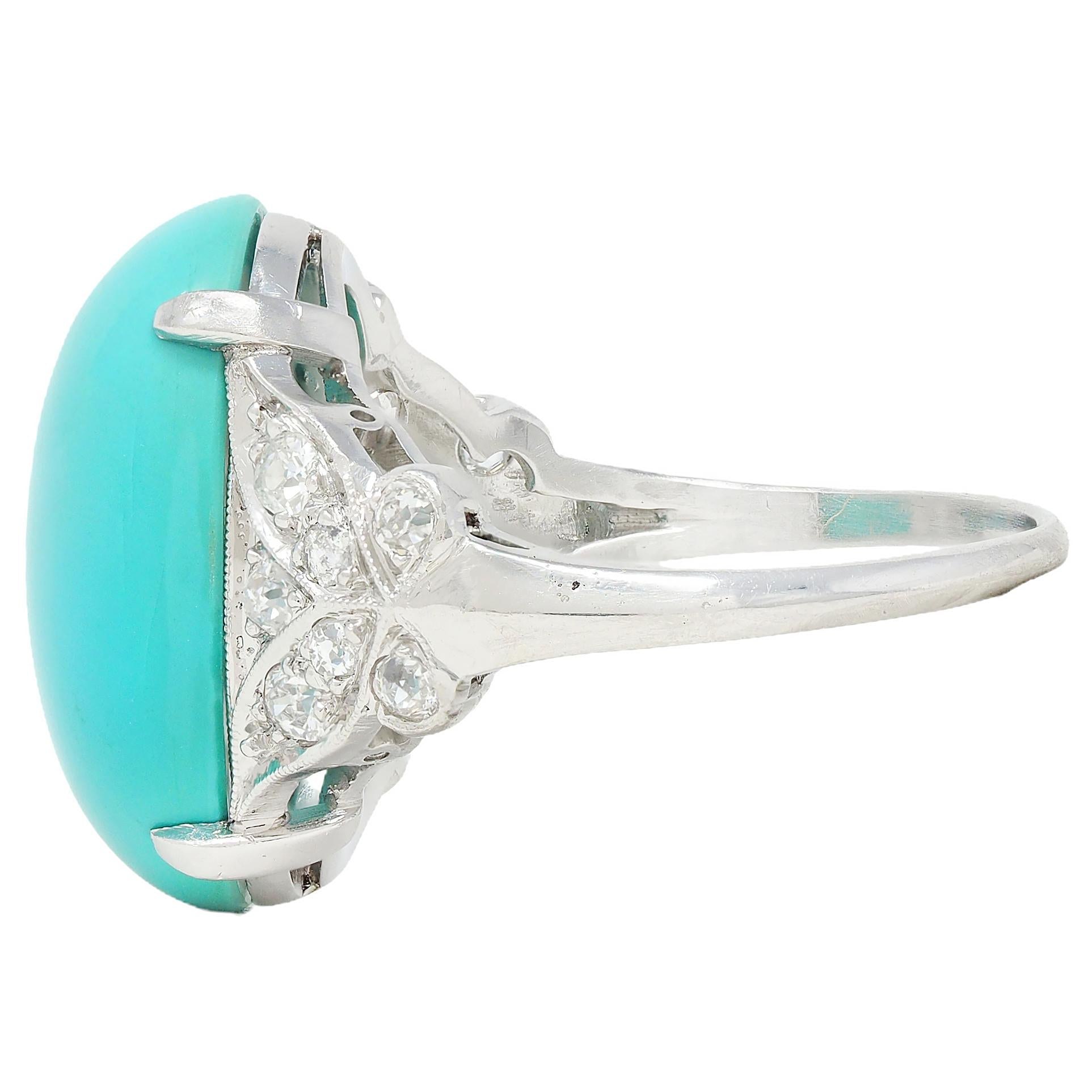 Mid-Century Turquoise Diamond Platinum Vintage Butterfly Cocktail Ring