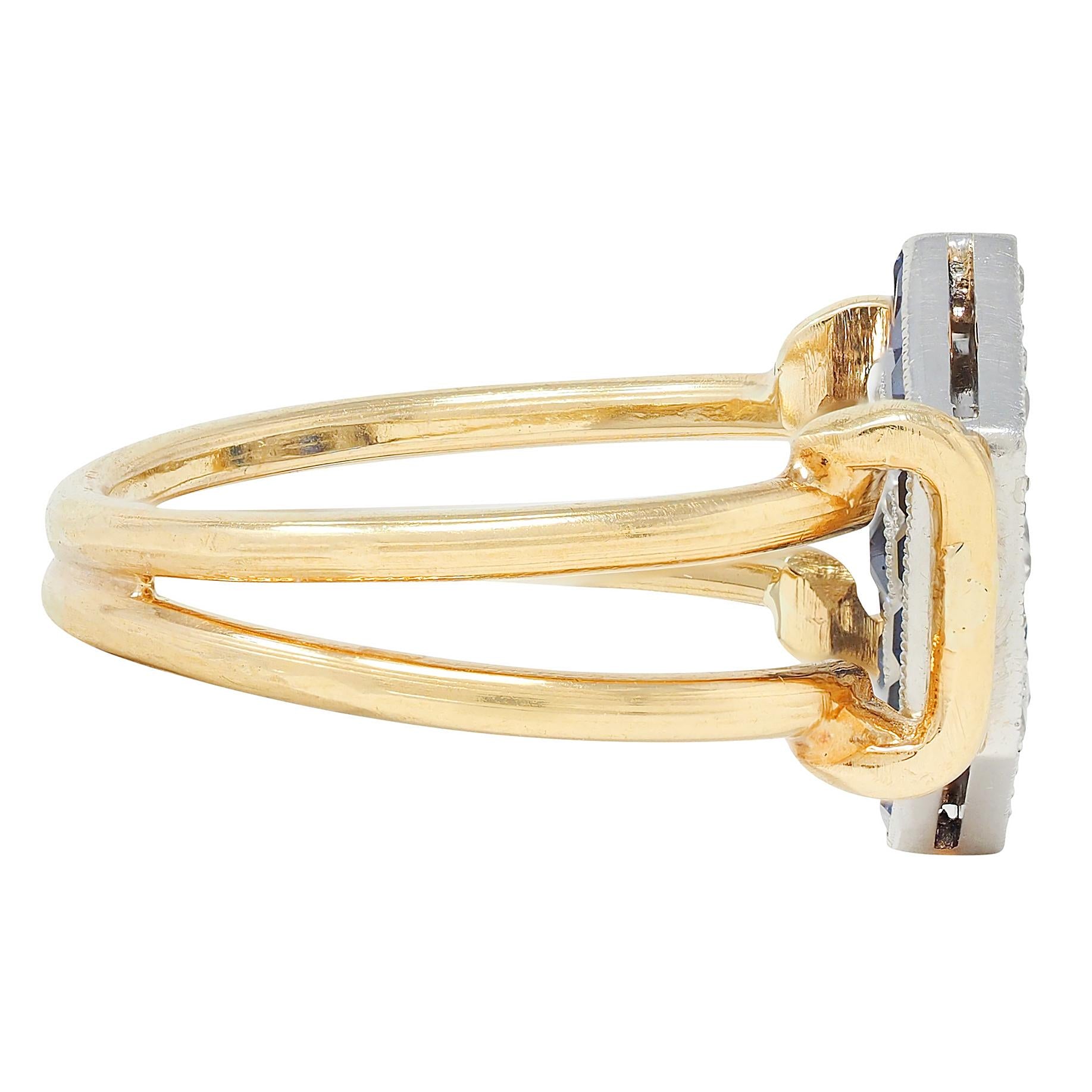 Art Deco Sapphire Diamond Platinum 18 Karat Yellow Gold Vintage Flip Ring