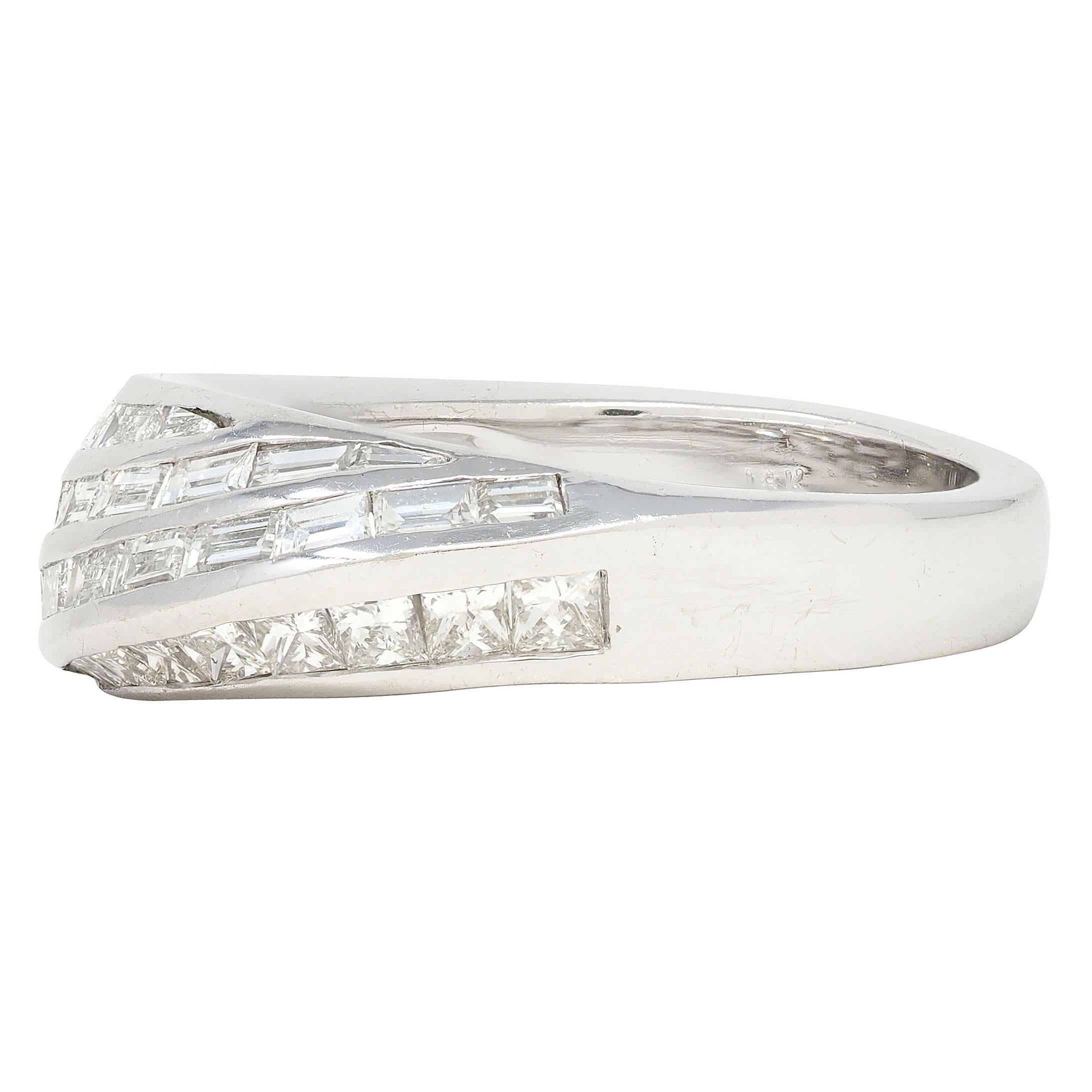 Contemporary 2.25 CTW Diamond 18 Karat White Gold Twist Multi-Row Band Ring