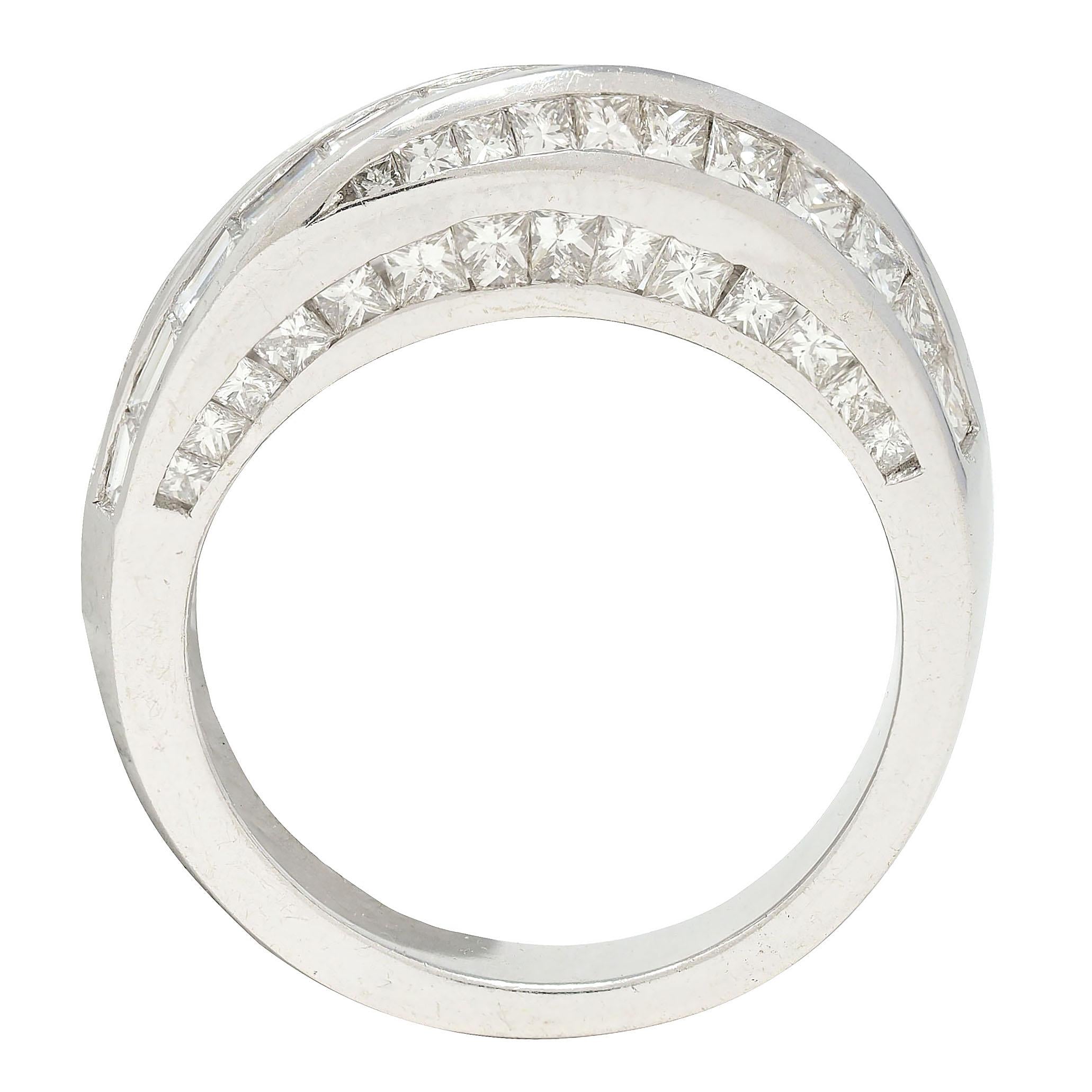 Contemporary 2.25 CTW Diamond 18 Karat White Gold Twist Multi-Row Band Ring