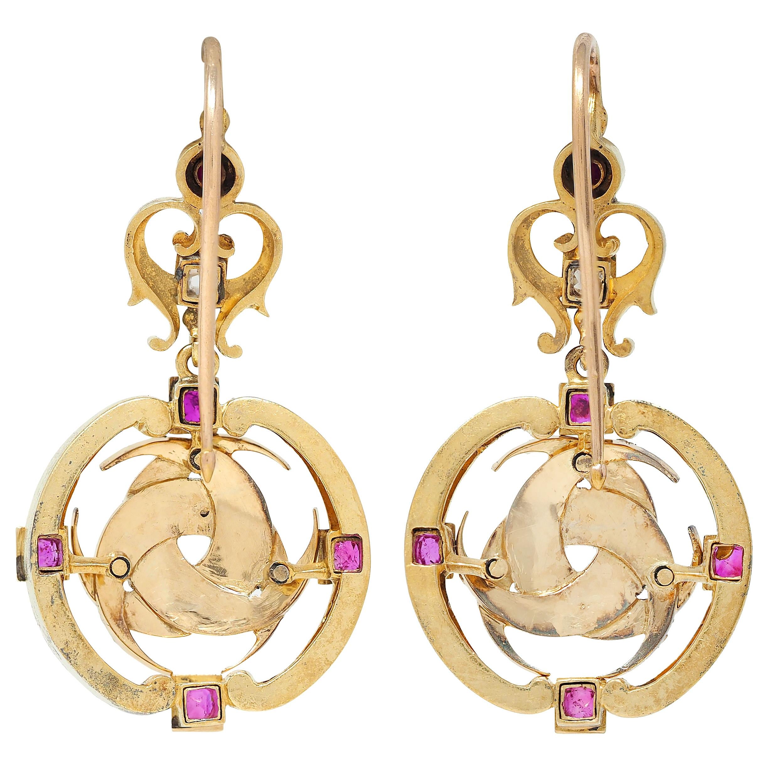 Carlo Giuliano Renaissance Revival Multi-Gem Enamel 18K Gold Antique Earrings